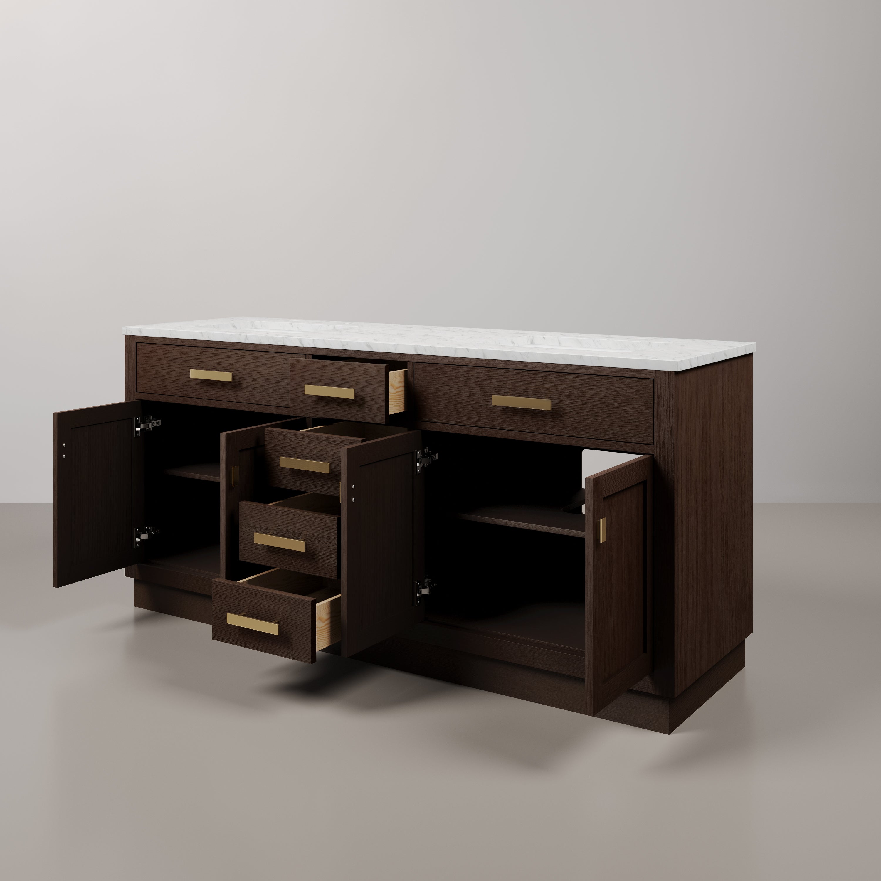 Kingston Luxe CH72CW06BK - 72 in. x 21.5 in. Bathroom Vanity Marble Top and White Basin, Brown Oak