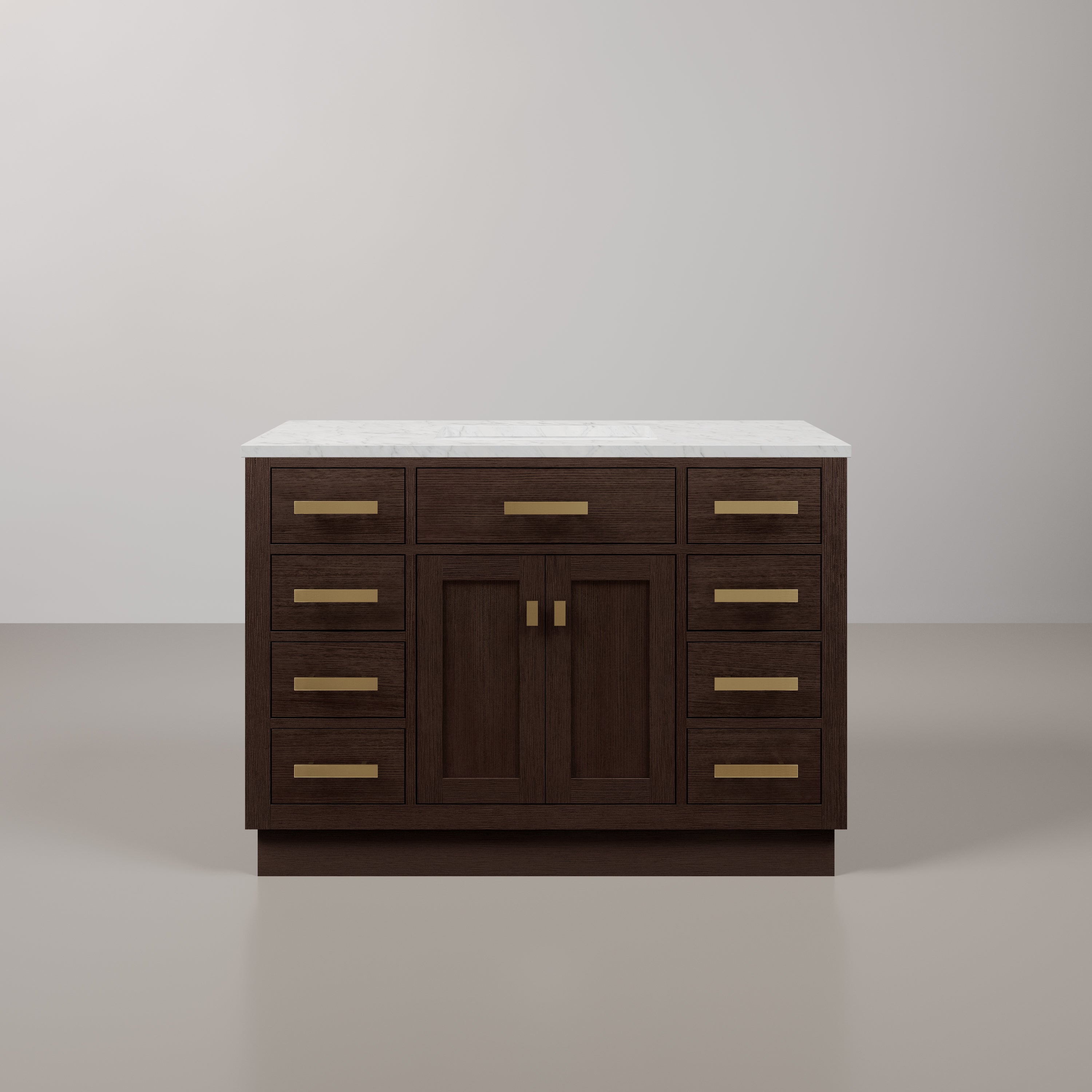 Kingston Luxe CH48CW06BK - 48 in. x 21.5 in. Bathroom Vanity Marble Top and White Basin, Brown Oak
