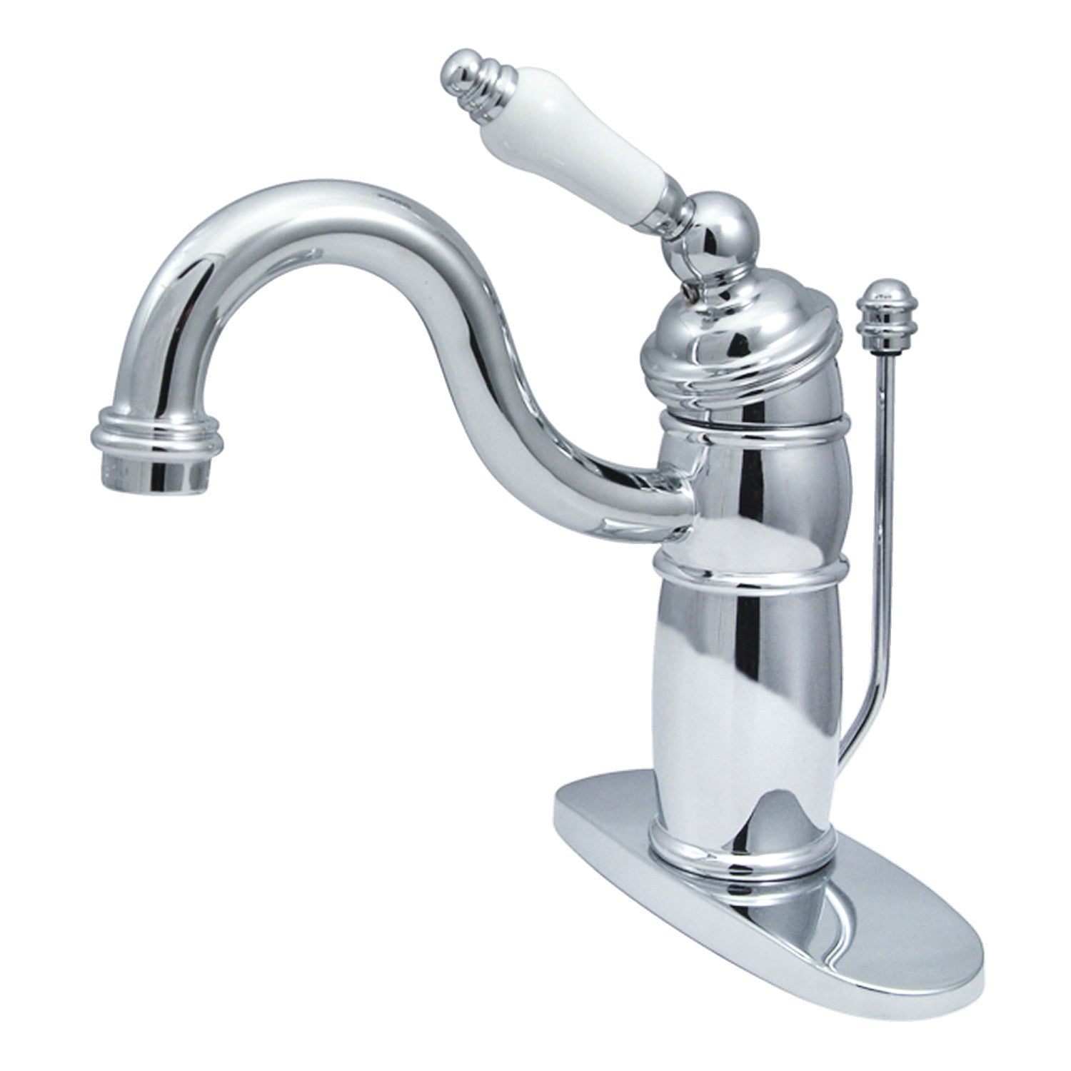 Kingston Heirloom KB1401PL - Robinet de salle de bains à une poignée victorienne 1 trou avec plaque de pont et drain à tirette, chrome poli