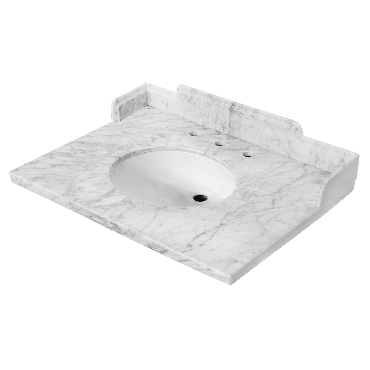Kingston Heirloom KMS3022M38 - Pemberton 30-Inch Carrara Marble Vanity Sink Top (8" Faucet Drillings), Carrara White