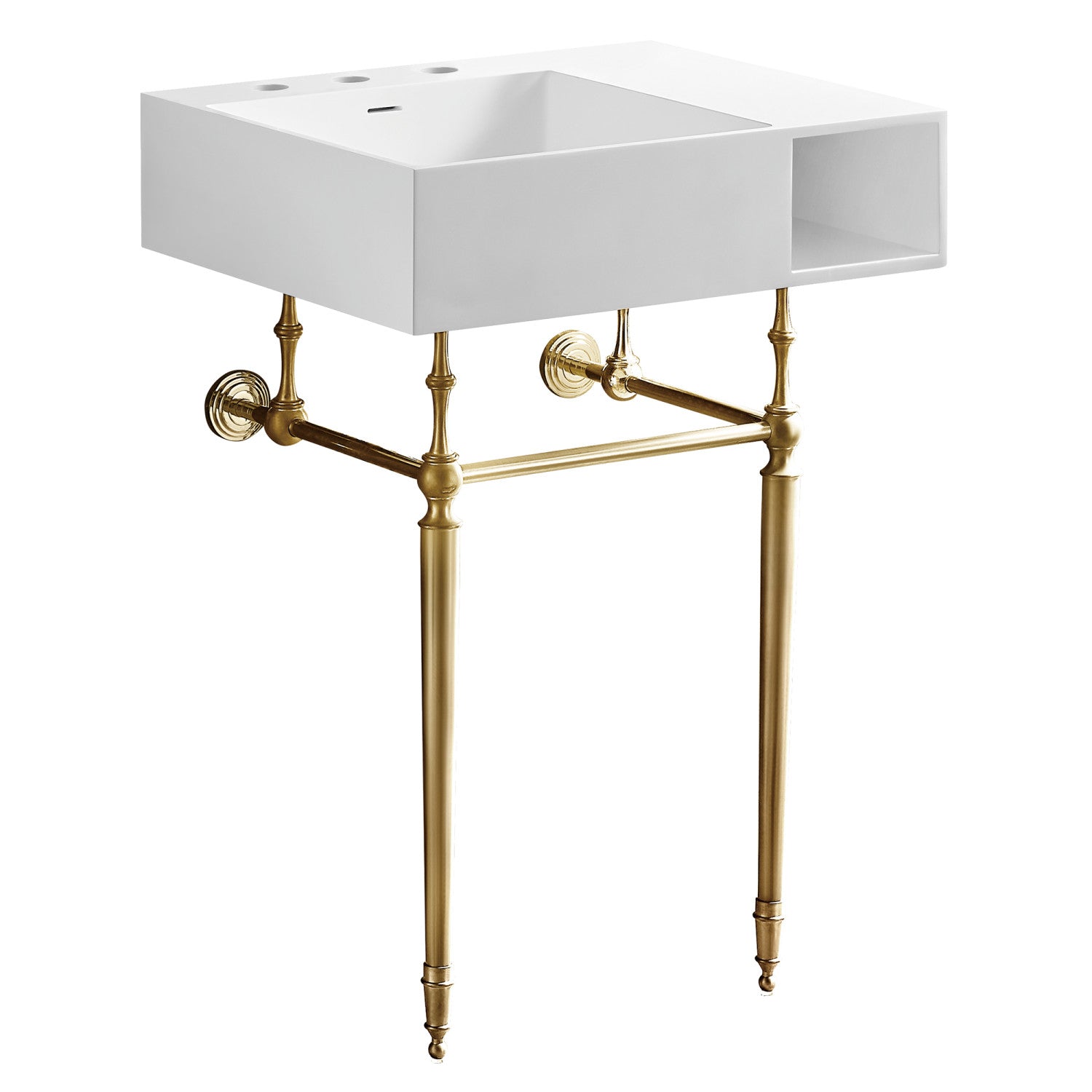 Kingston Tulare KVPB3248SQA7 - Aurelius 24-Inch Évier à console à surface solide avec pieds en laiton (8-Inch, 3 trous), laiton blanc mat/brossé