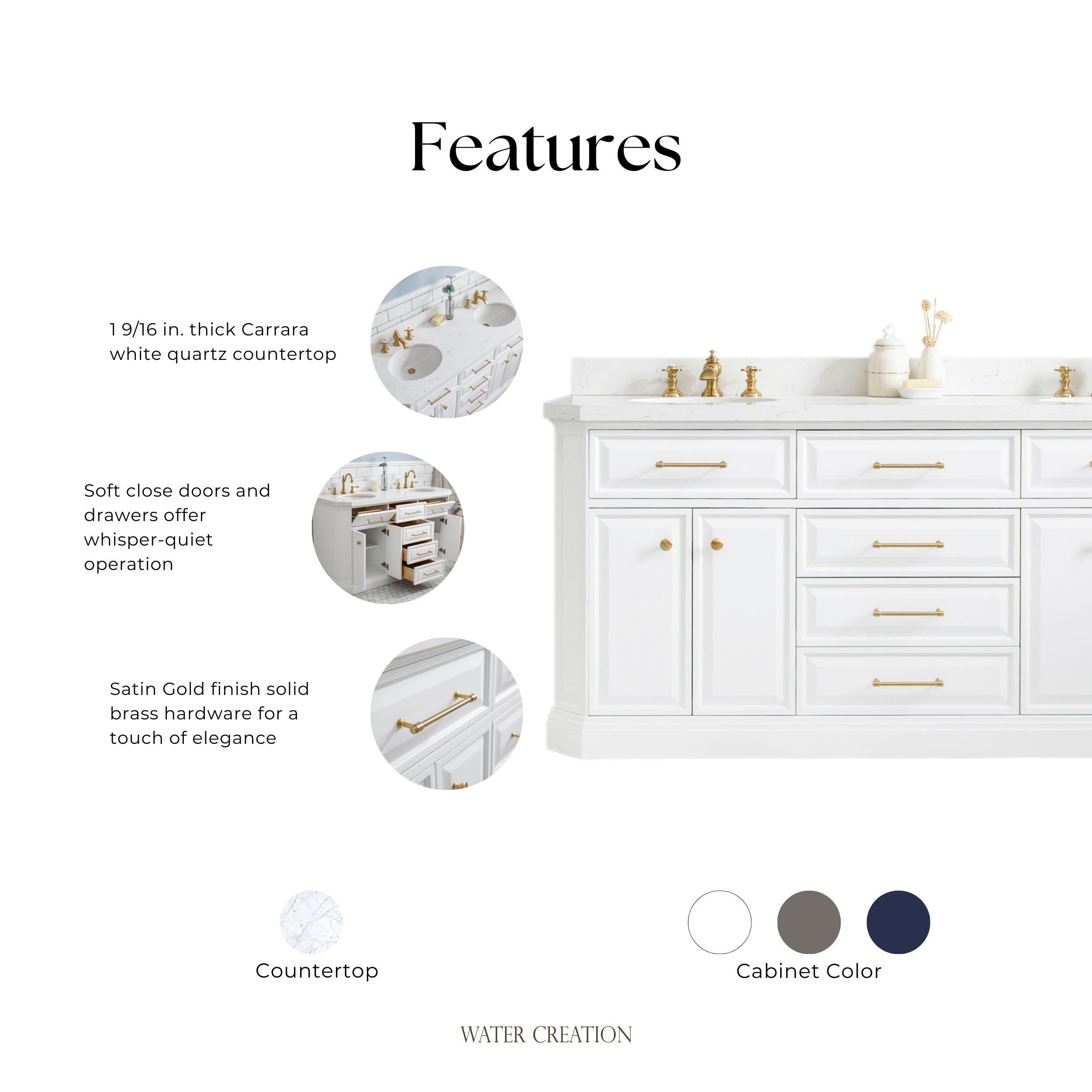 Kingston Luxe PA72QZ06PW - 72 in. x 22 in. Bathroom Vanity Quartz Top and White Basin, Pure White