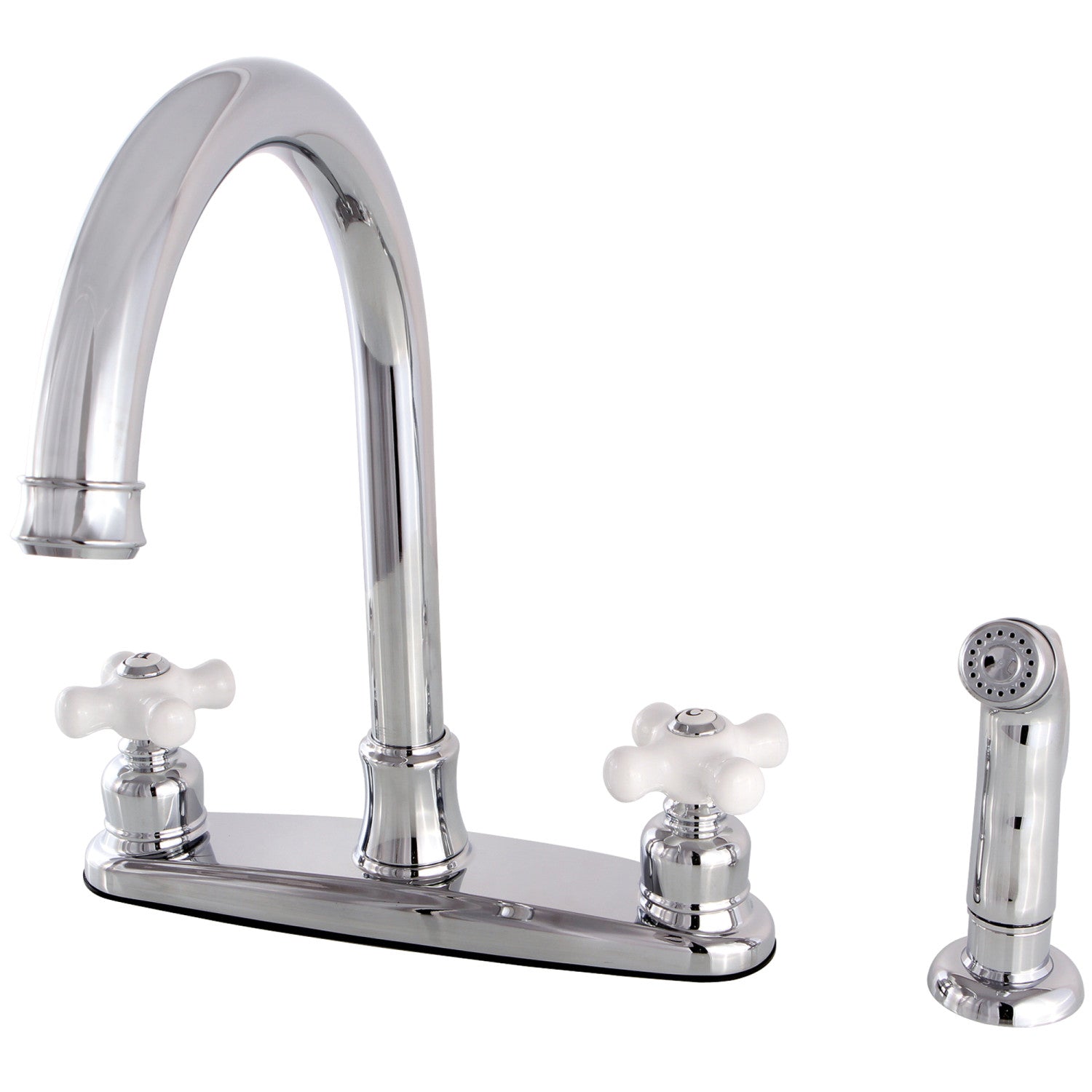 Kingston Tulare FB7791PXSP - Victorian Two-Handle 4-Hole 8" Centerset Kitchen Faucet with Side Sprayer, Polished Chrome