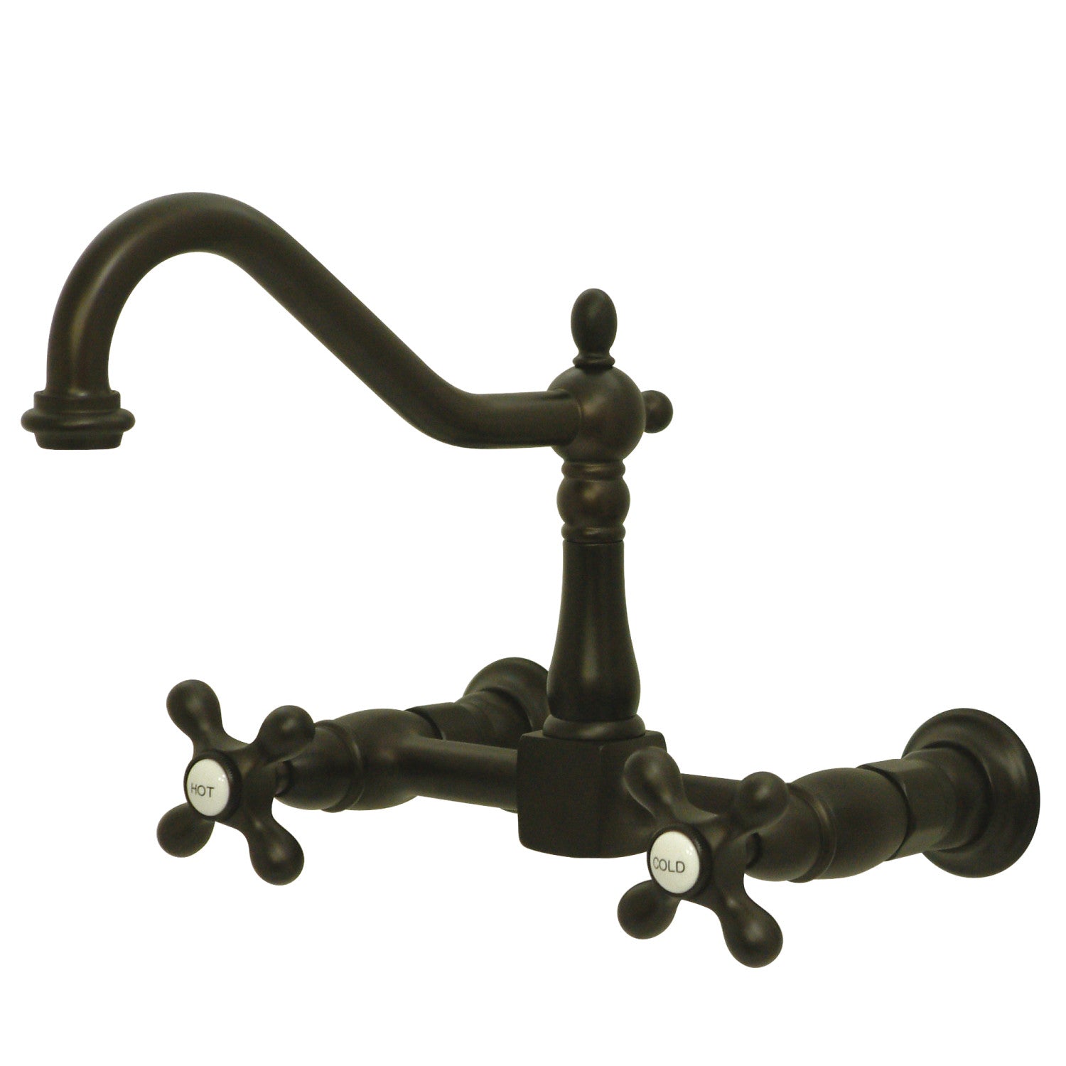 Kingston Heirloom KS1245AX - Robinet de cuisine à deux poignées Heritage 2 trous Wall Mount Bridge, Bronze frotté à l'huile