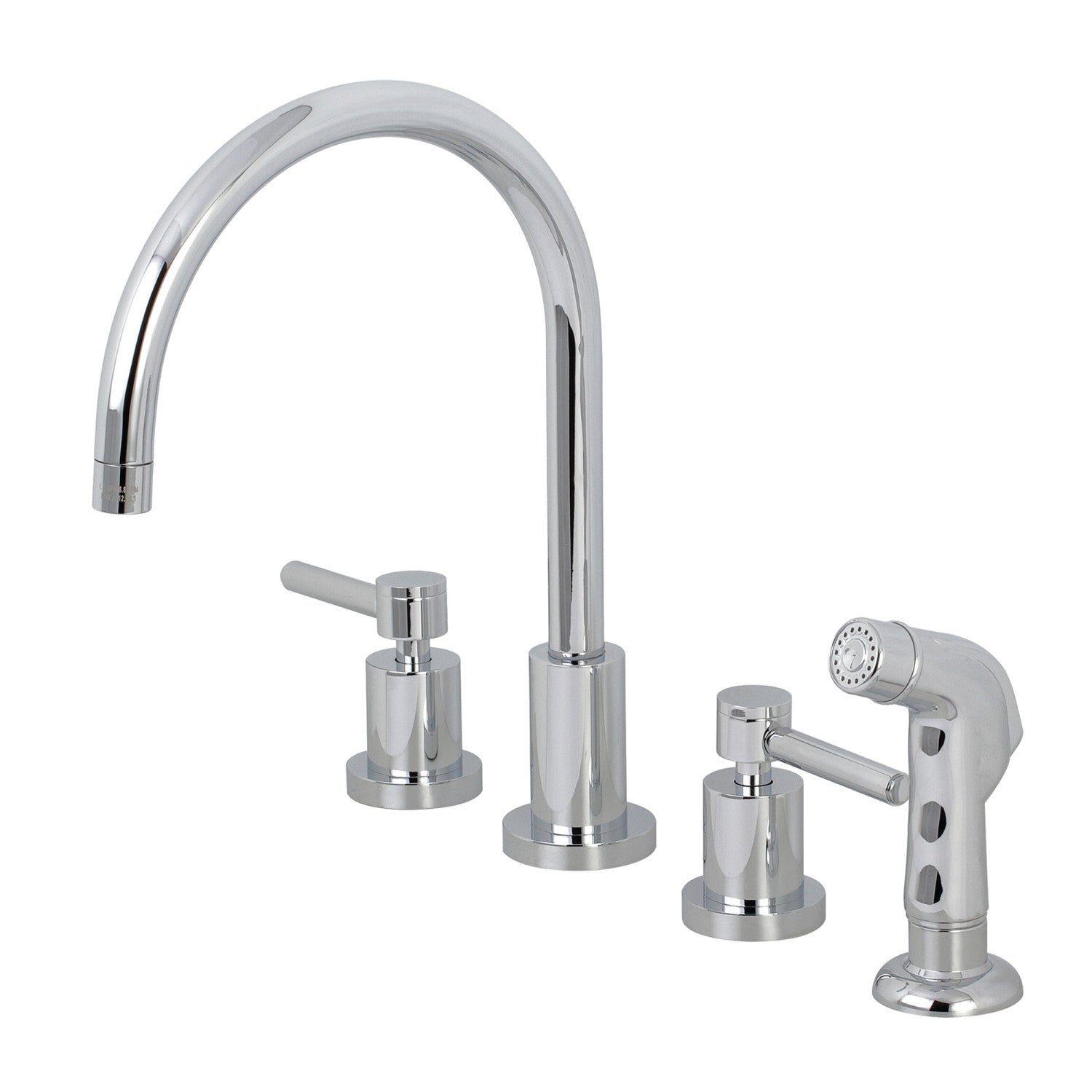 Kingston Sona KS8721DL - Robinet de cuisine à double poignée Concord 4 trous avec pulvérisateur en plastique, chrome poli