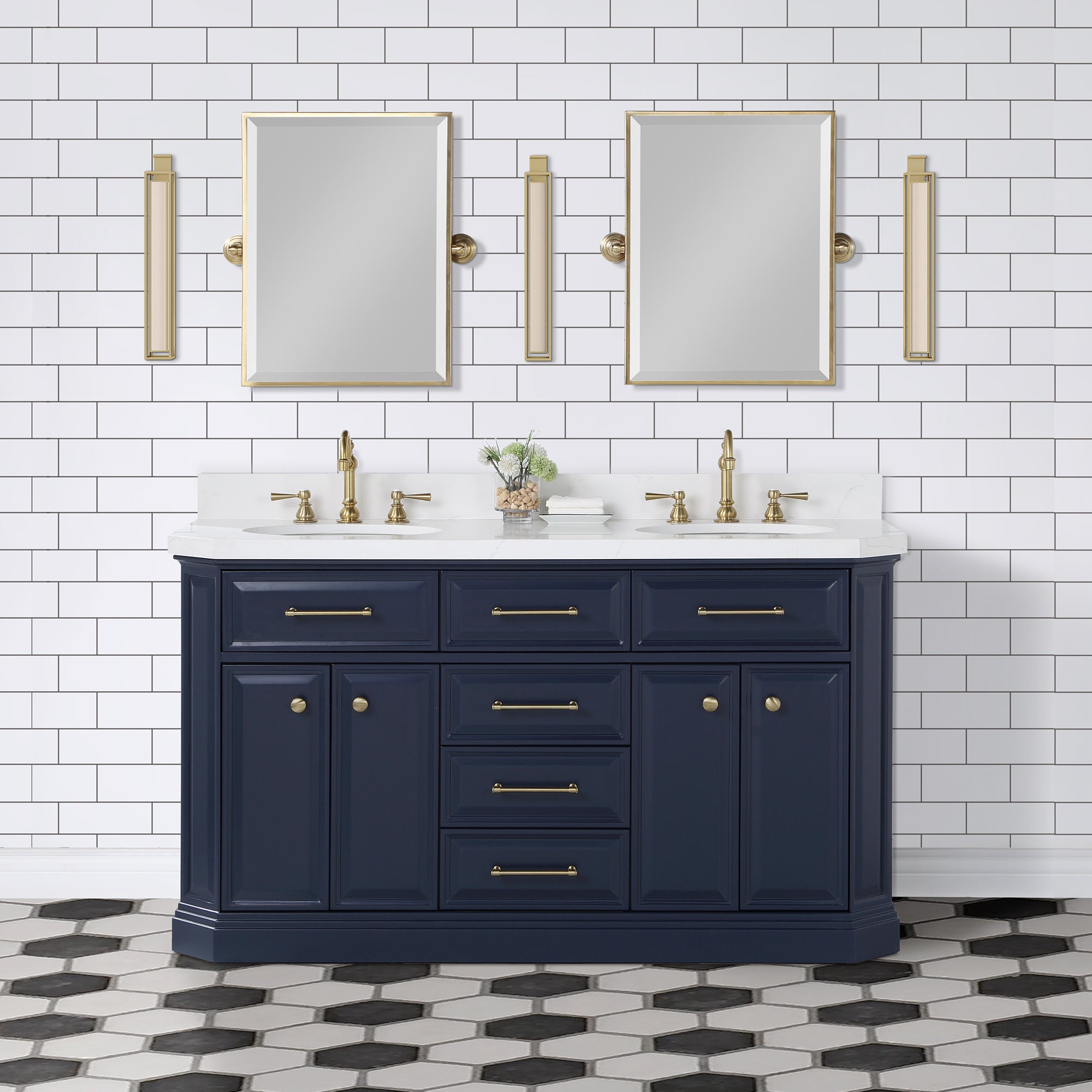 Kingston Luxe PA60QZ06MB - 60 in. x 22 in. Bathroom Vanity Quartz Top and White Basins, Monarch Blue