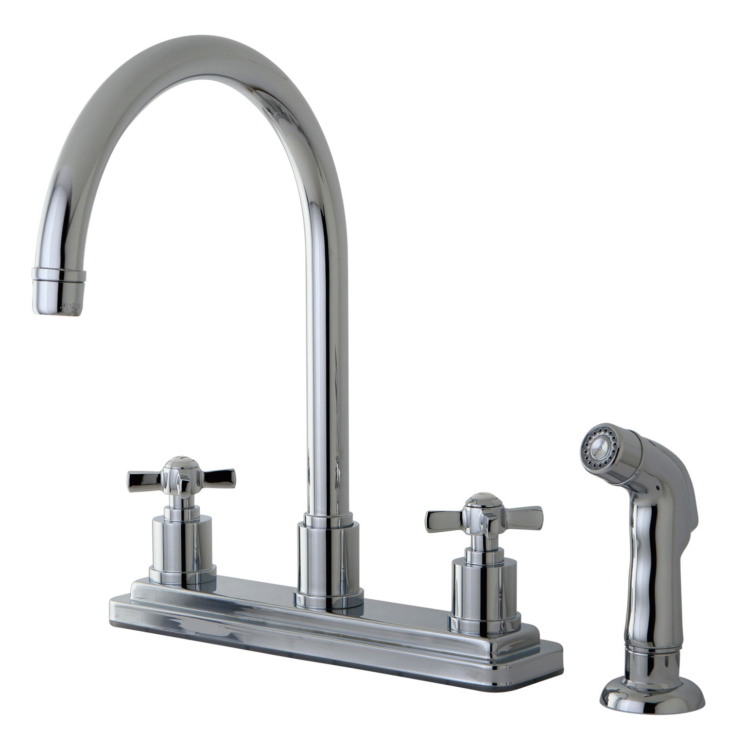 Kingston Tulare KS8791ZX - Robinet de cuisine central bimanche Millennium 4 trous 8" avec pulvérisateur latéral, chrome poli