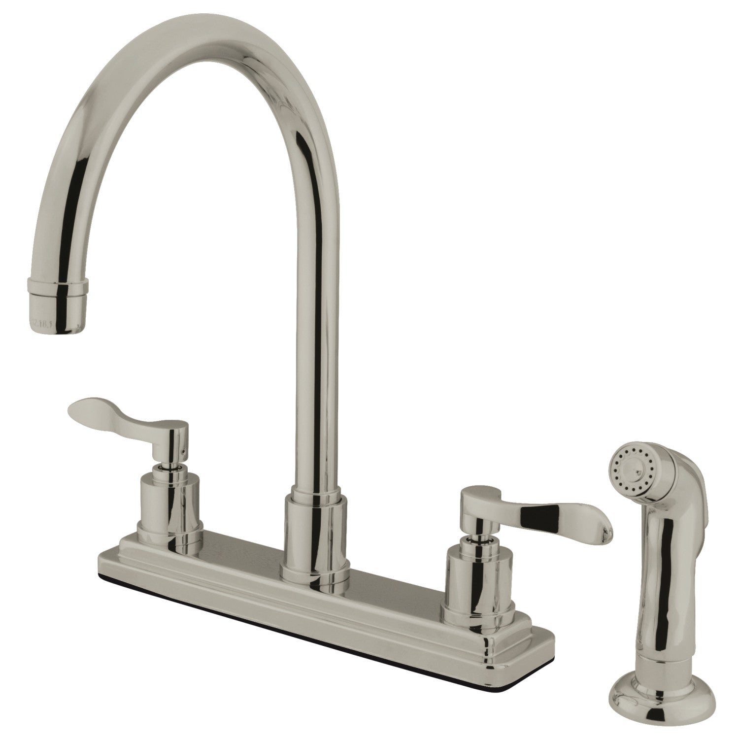 Kingston Tulare KS8798DFL Robinet de cuisine à deux poignées 4 trous 8" avec pulvérisateur latéral, Nickel brossé