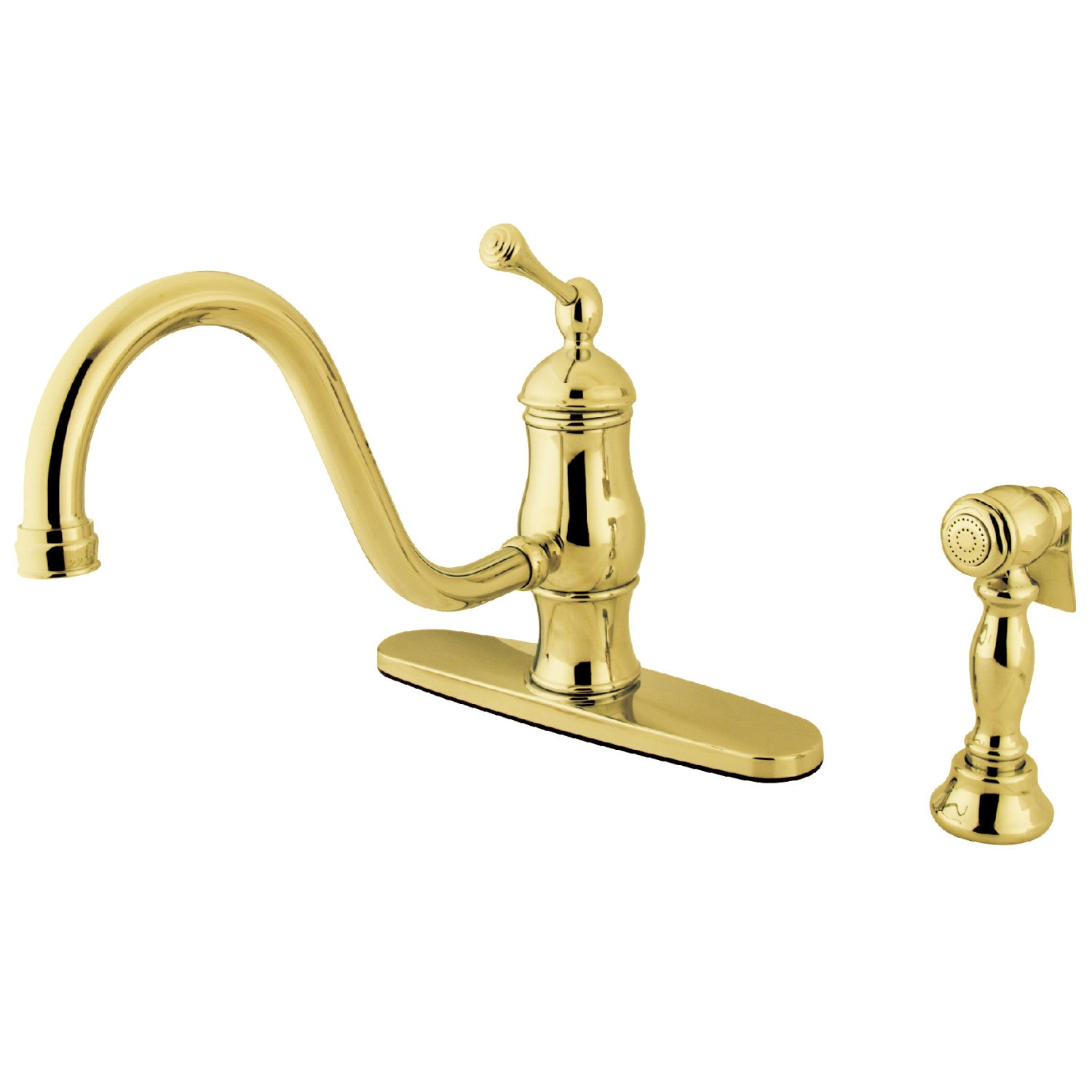 Kingston Heirloom KS1572BLBS - Robinet de cuisine à un manche Heritage 2-or-4 avec pulvérisateur en laiton poli