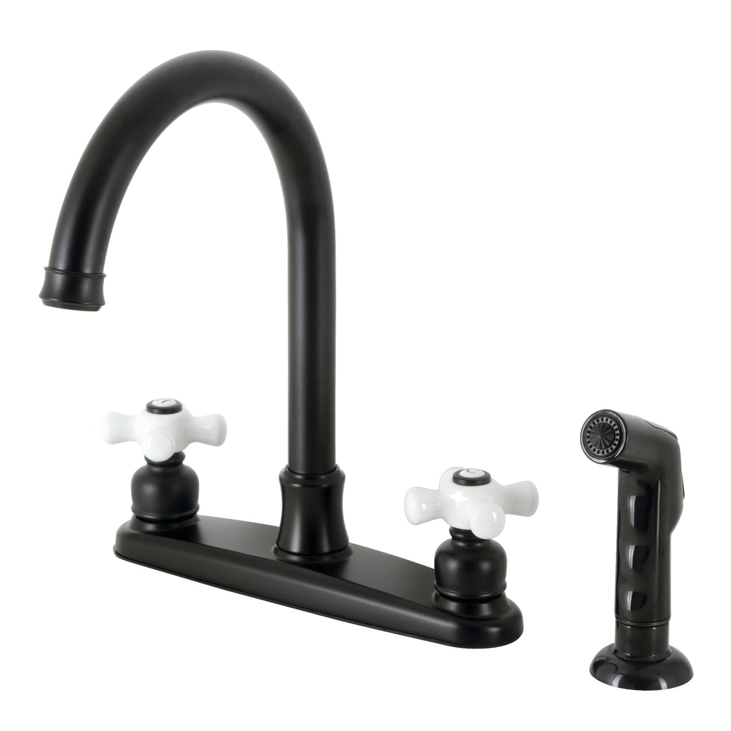 Kingston Tulare FB7790PXSP - Victorian Two-Handle 4-Hole 8" Centerset Kitchen Faucet with Side Sprayer, Matte Black