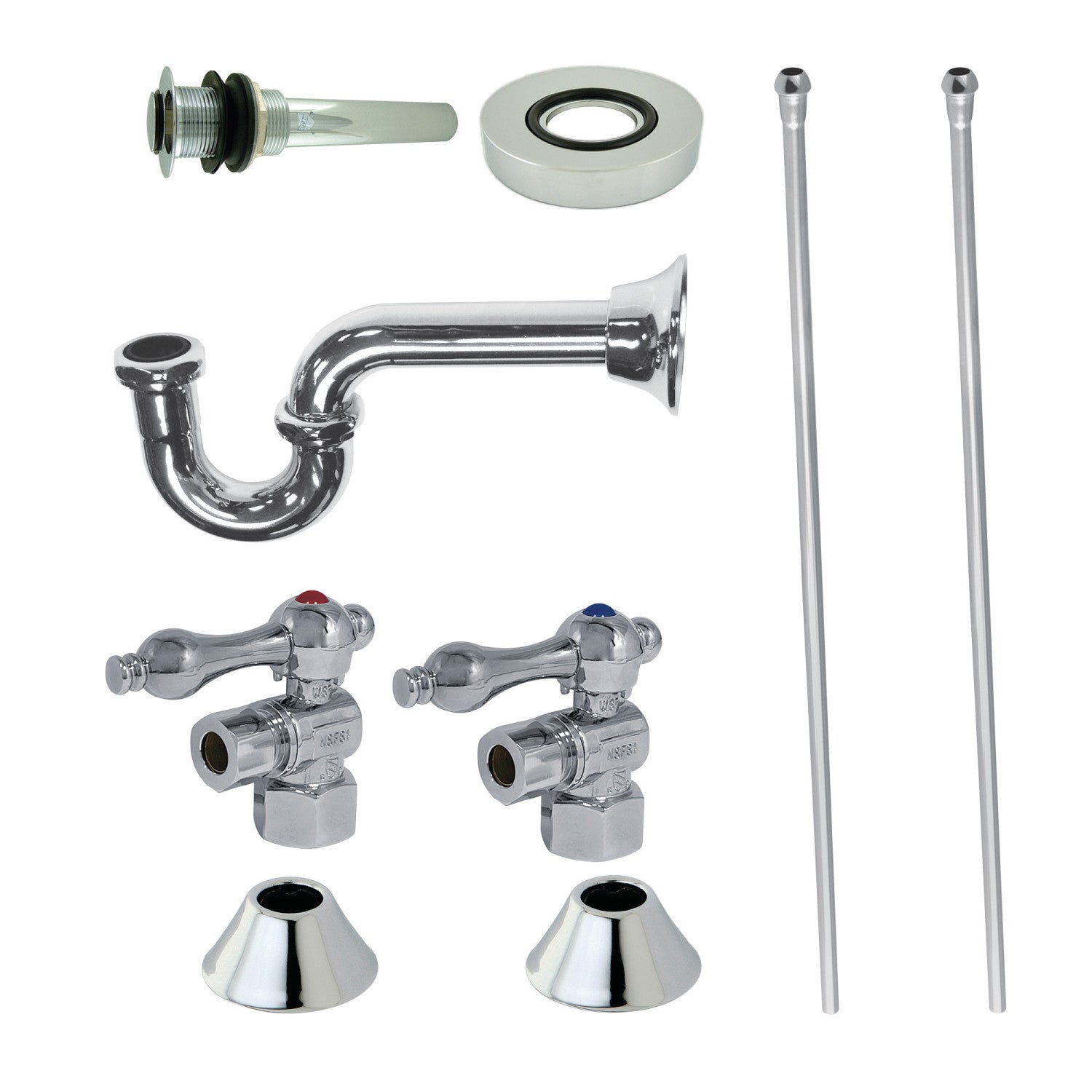 Kingston Heirloom CC43101VKB30 - Trimscape Traditional Plumbing Sink Trim Kit with P-Trap and Drain, Polished Chrome