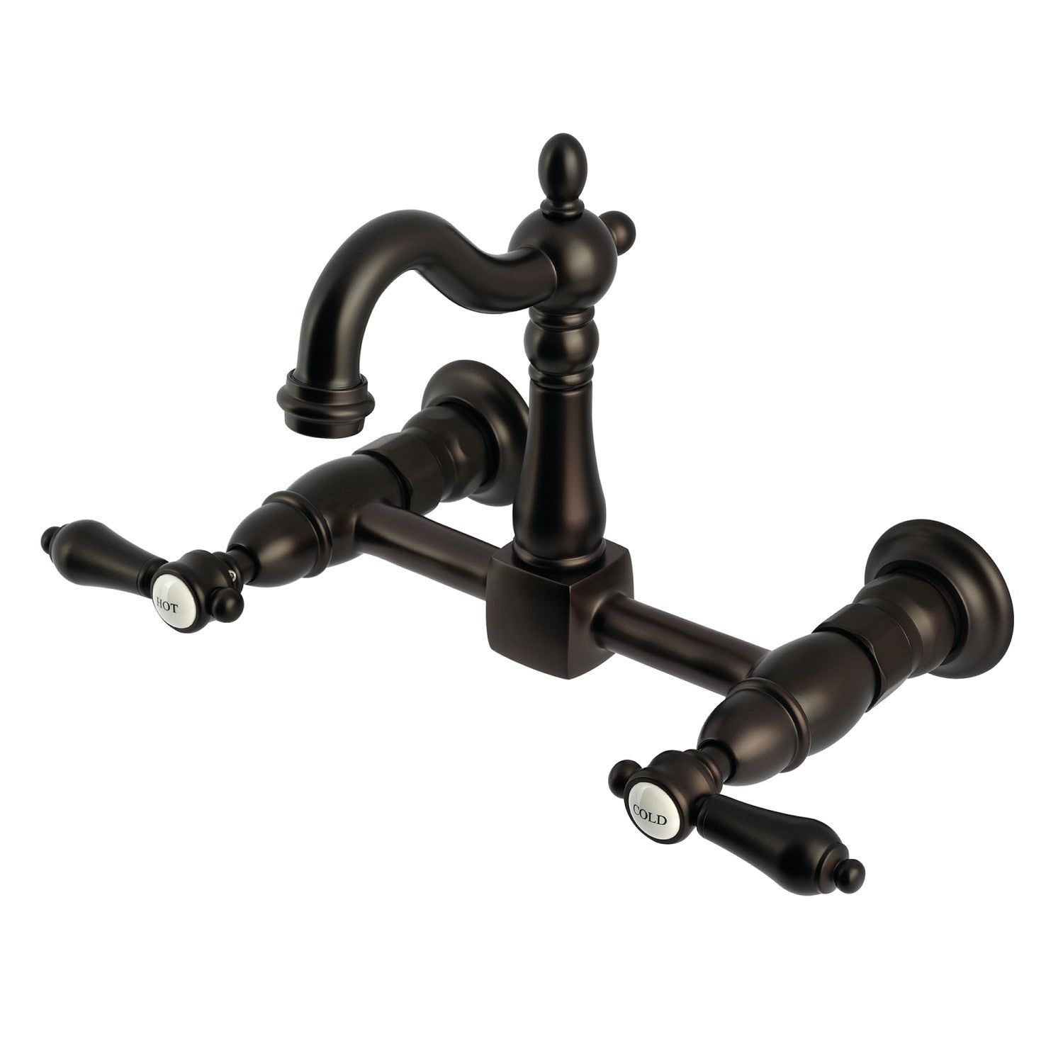 Kingston Heirloom KS2445BAL - Robinet de cuisine à deux poignées 2 trous Wall Mount Bridge, bronze frotté à l'huile
