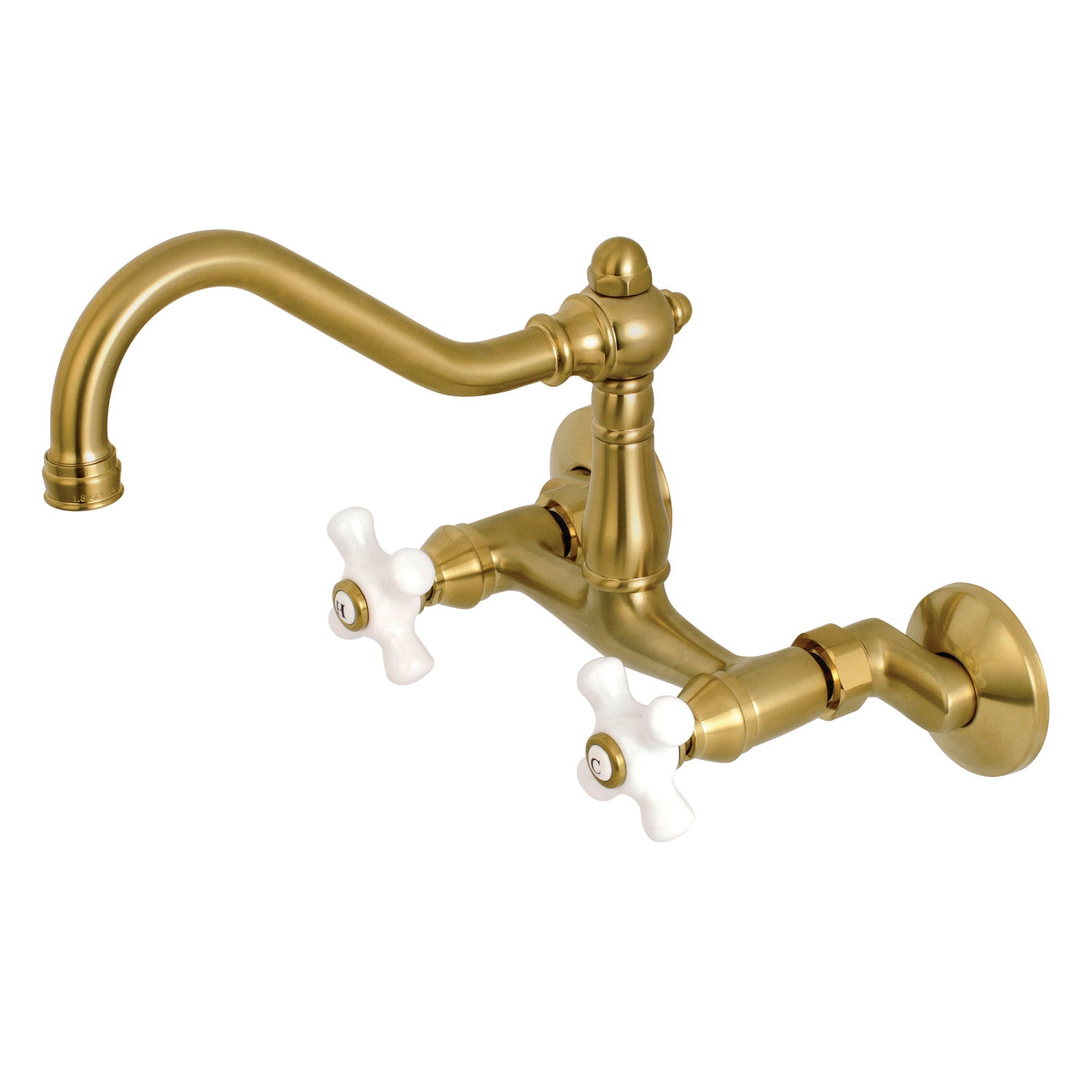 Kingston Heirloom KS3227PX - Robinet de cuisine à deux poignées vintage 2 trous Wall Mount Bridge, laiton brossé