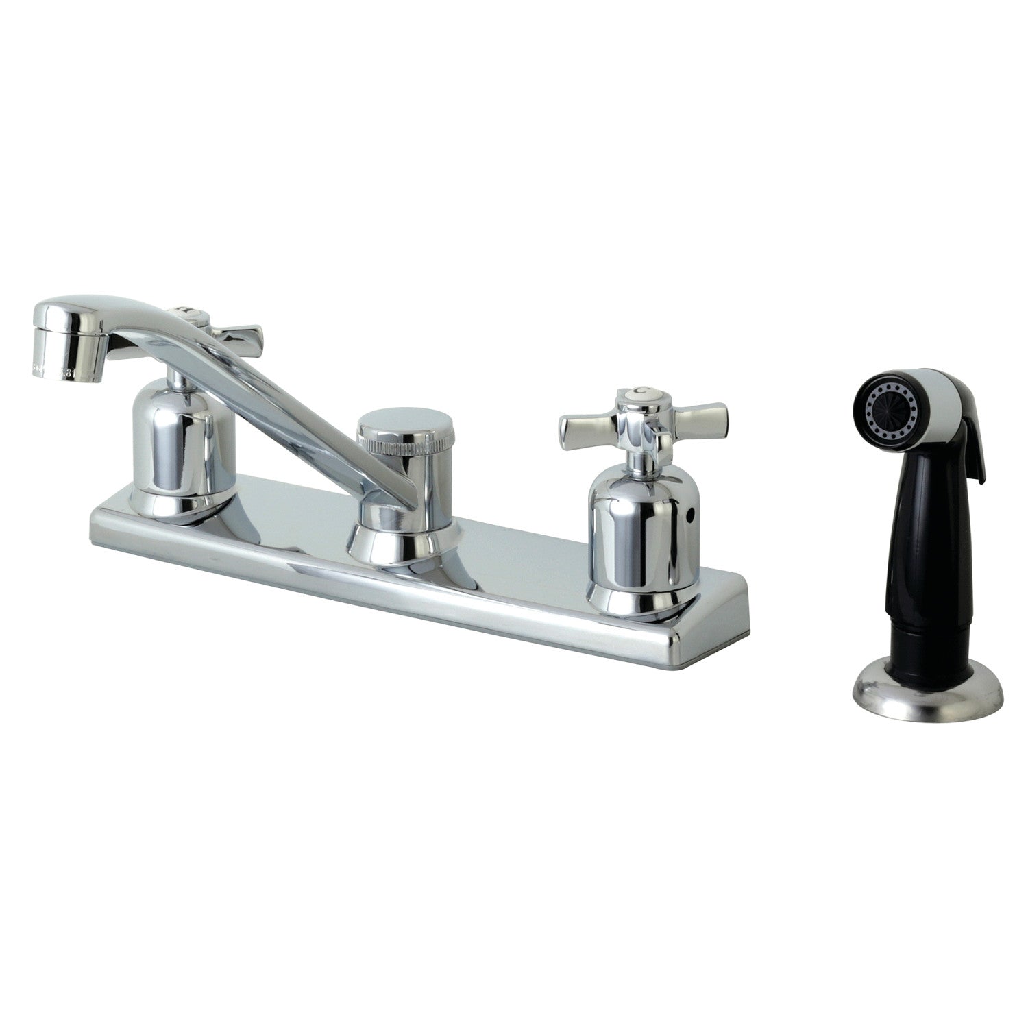 Kingston Tulare FB122ZX - Robinet de cuisine central bimanche Millennium 4 trous 8" avec pulvérisateur latéral, chrome poli