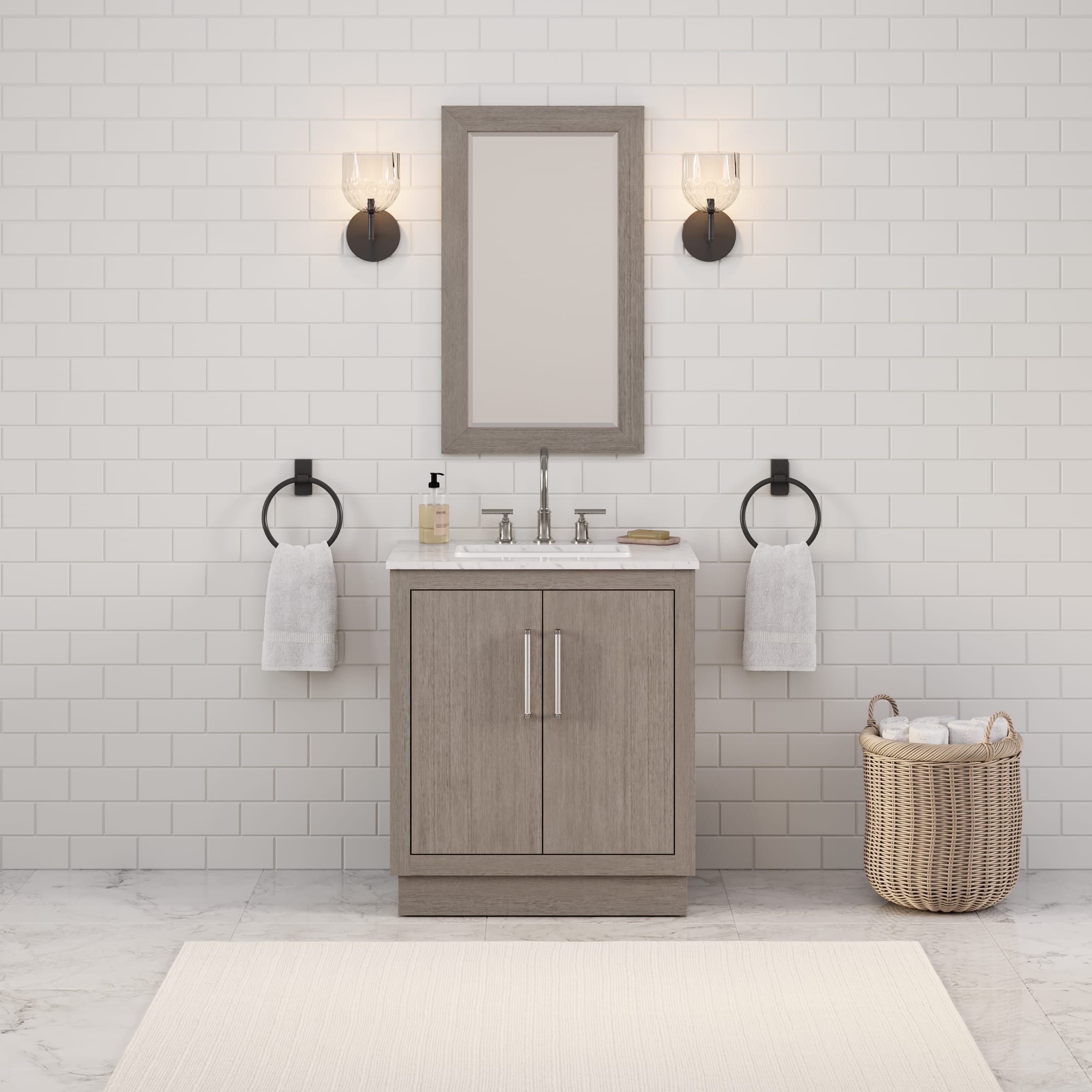 Kingston Luxe HU30CW01GK - 30 in. x 22 in. Bathroom Vanity Marble Top and White Basin, Grey Oak