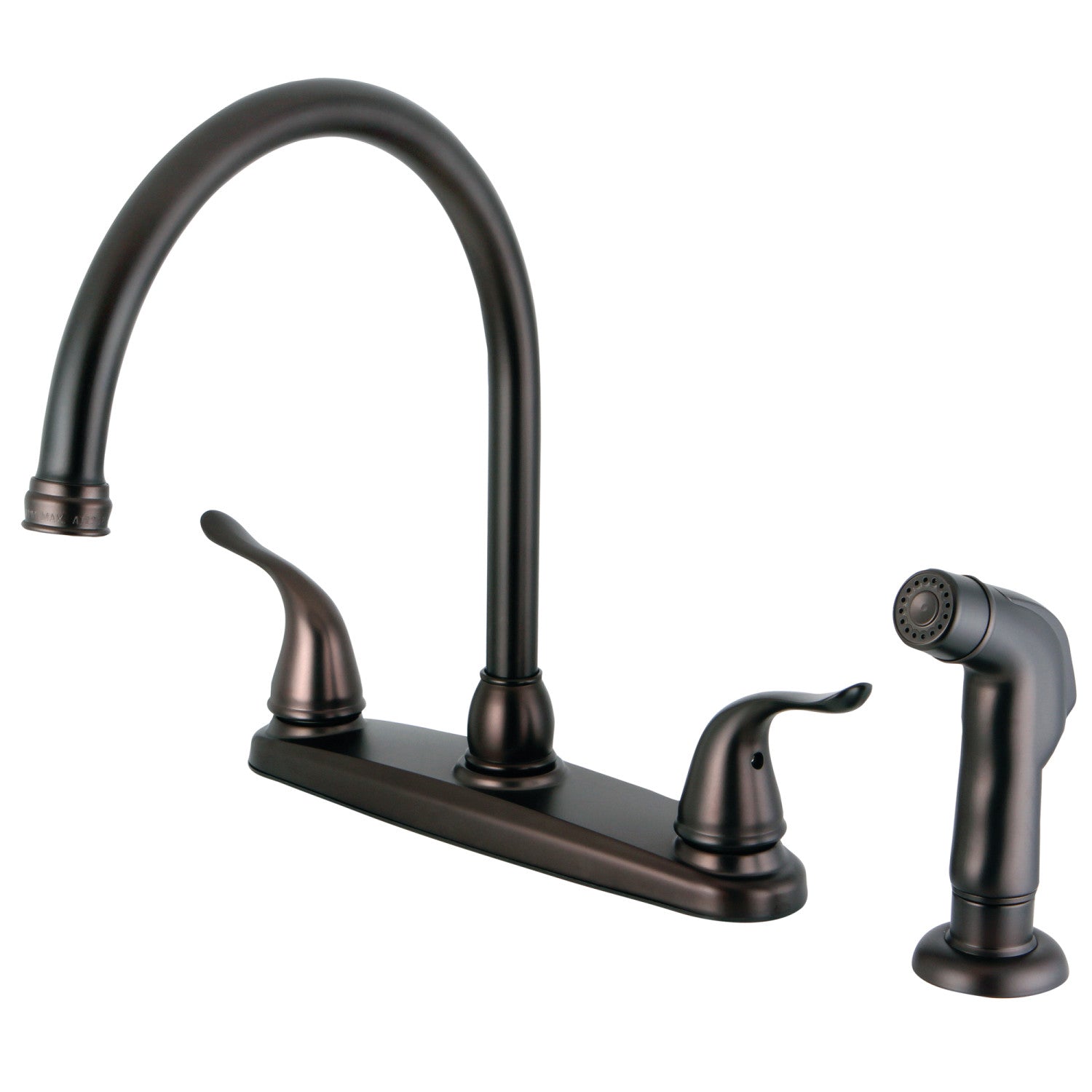 Kingston Tulare FB2795YLSP - Robinet de cuisine à deux poignées Yosemite 4 trous 8" avec pulvérisateur latéral, bronze frotté à l'huile