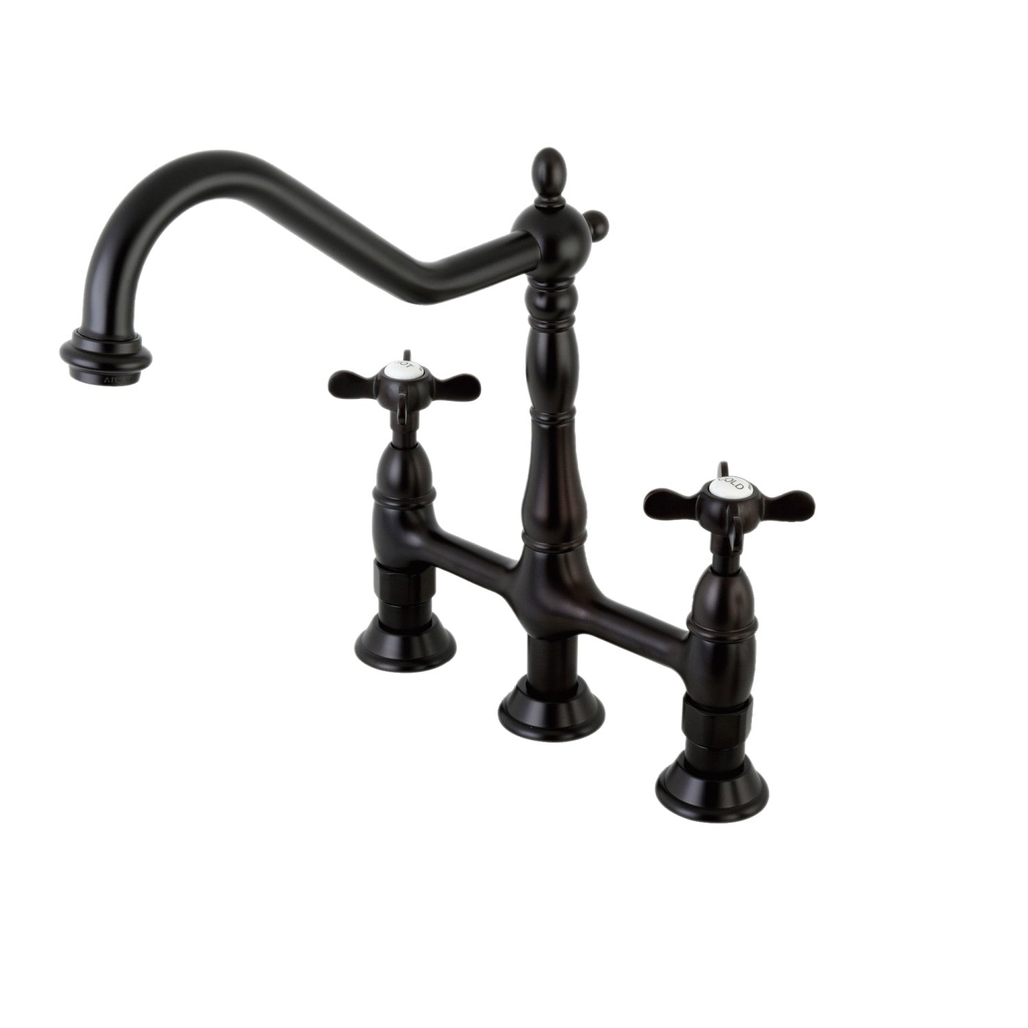 Kingston Heirloom KS1275BEXBS - Robinet de cuisine à deux poignées Essex 4 trous montage sur plage Bridge avec pulvérisateur en laiton, bronze à l'huile