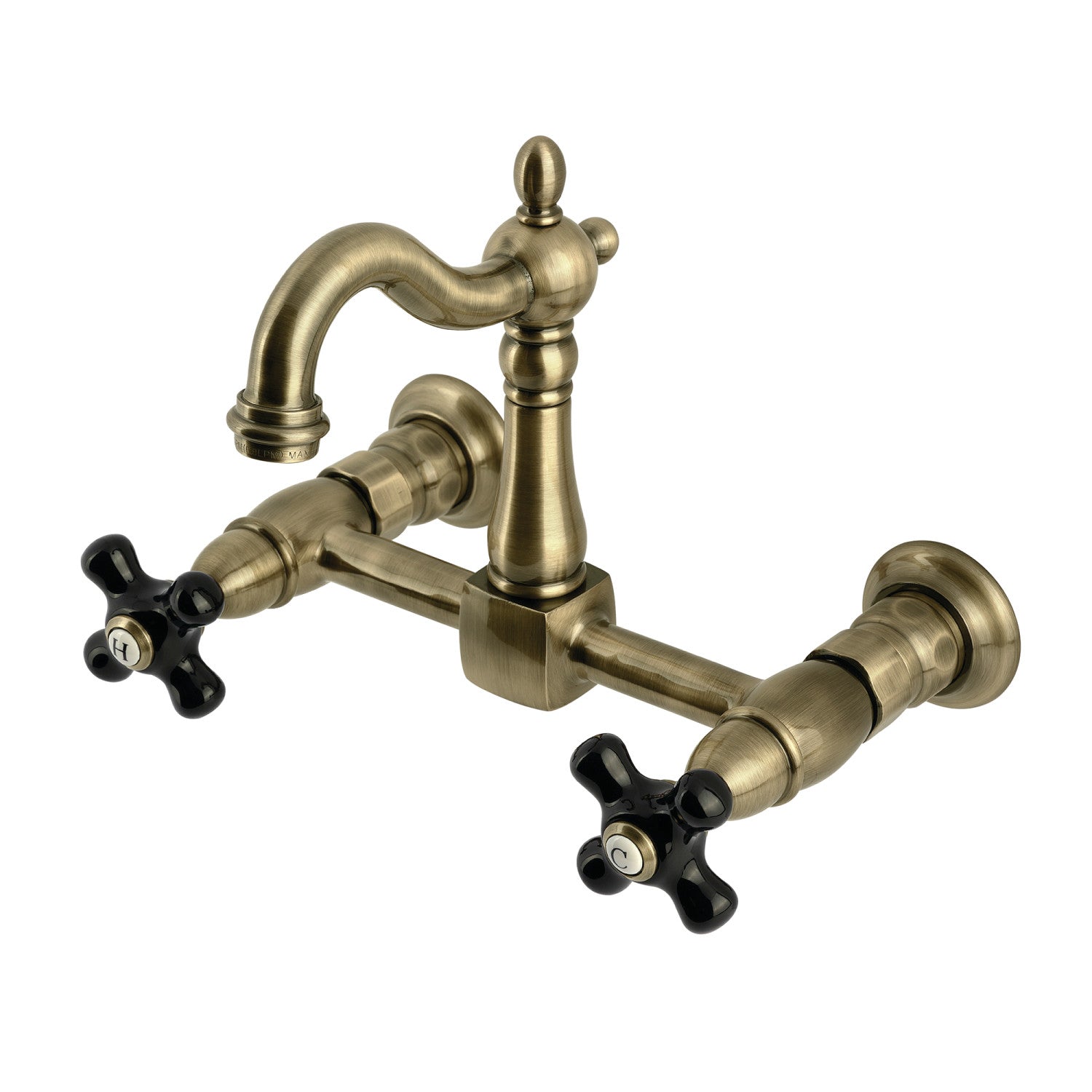 Kingston Heirloom KS2443PKX - Robinet de cuisine à deux poignées 2 trous Wall Mount Bridge, laiton antique