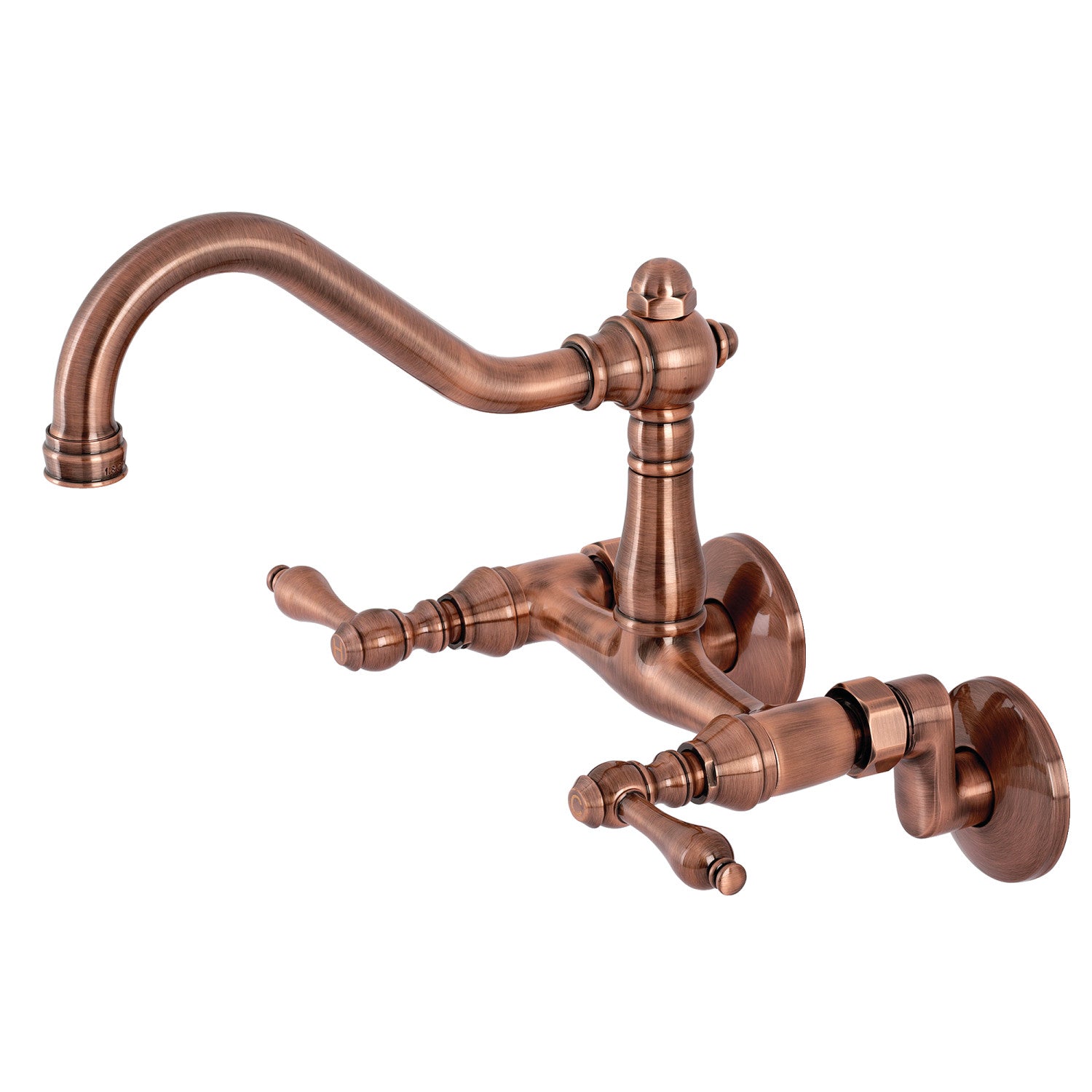 Kingston Heirloom KS322ALAC - Vintage deux poignées 2 trous mur pont robinet de cuisine, cuivre antique