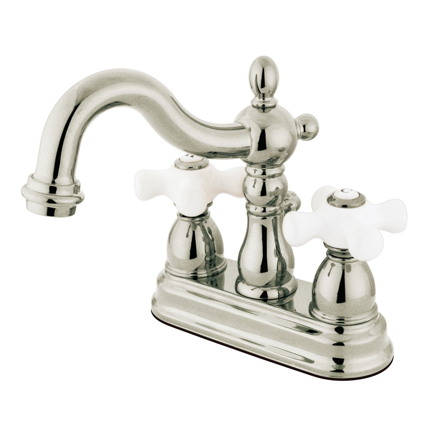 Kingston Heirloom KS1608PX - Heritage Double-Handle 3 trous montage sur plage 4-Inch Centerset Robinet de salle de bains avec laiton à tirette, Nickel brossé