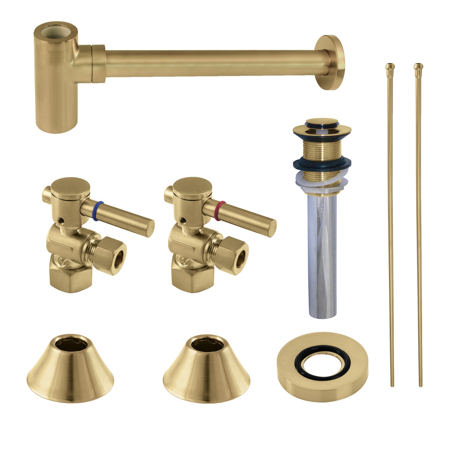 Kingston Sona CC43107DLVKB30 - Trimscape Modern Plumbing Sink Trim Kit with Bottle Trap and Drain, Brushed Brass