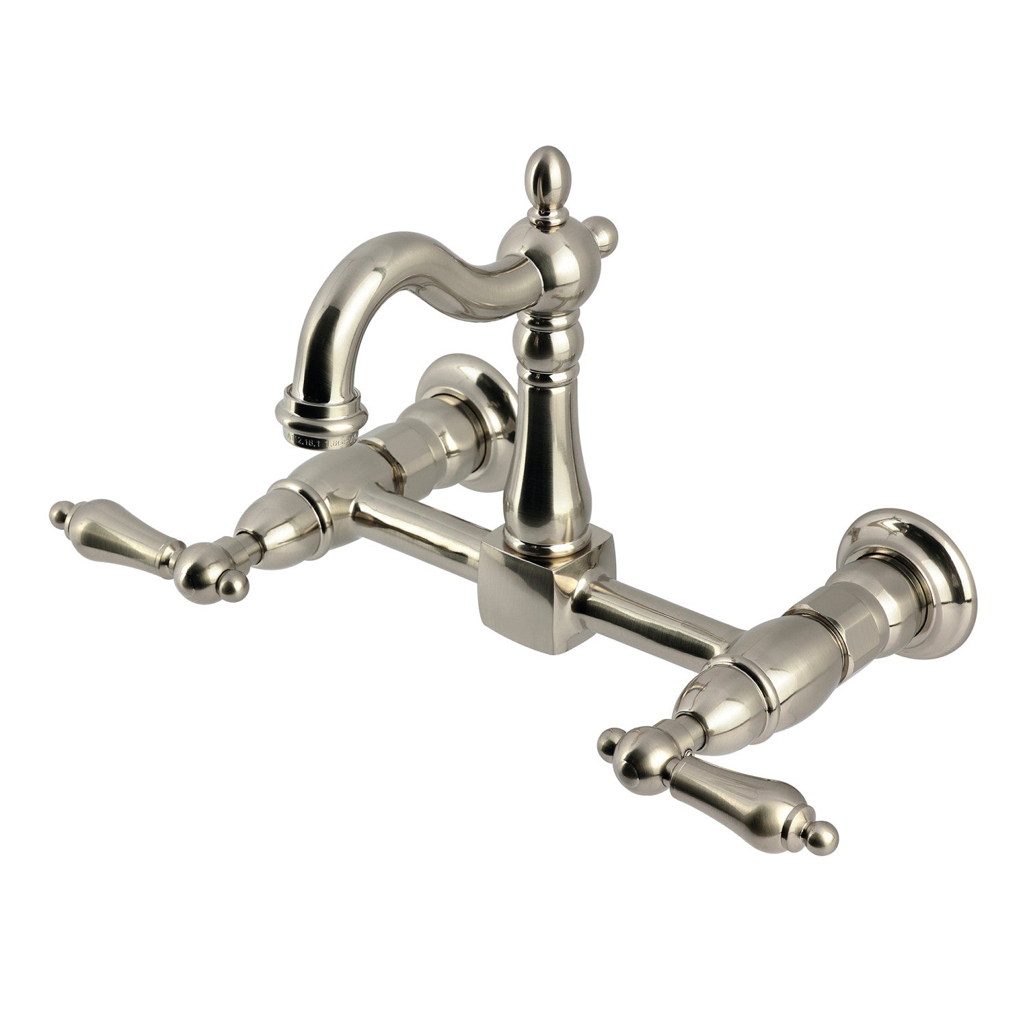 Kingston Heirloom KS2448AL - Robinet de cuisine à deux poignées Heritage 2 trous, nickel brossé