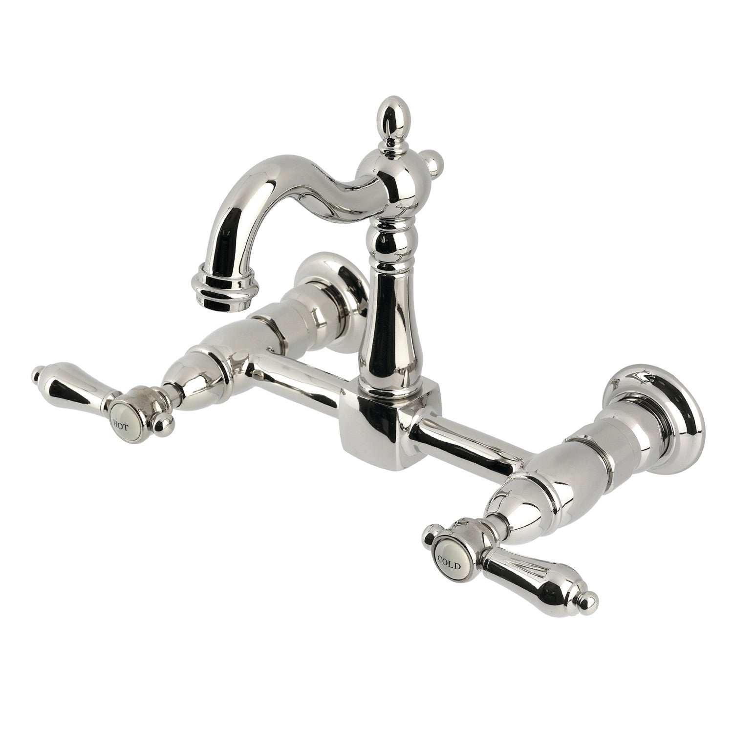 Kingston Heirloom KS2446BAL - Robinet de cuisine à deux poignées 2 trous Wall Mount Bridge, nickel poli