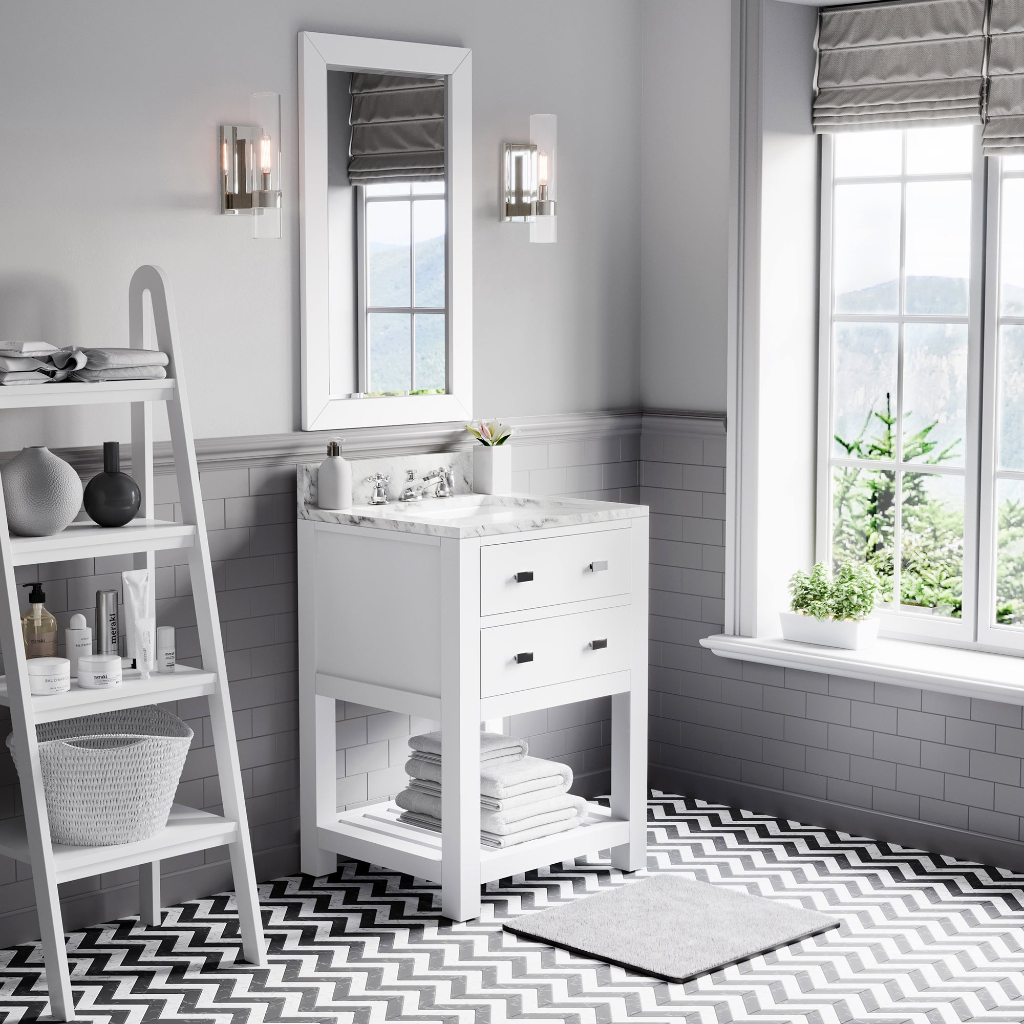 Kingston Luxe MA24CW01PW - 24 in. x 21.5 in. Bathroom Vanity Carrara White Marble Top, Carrara White