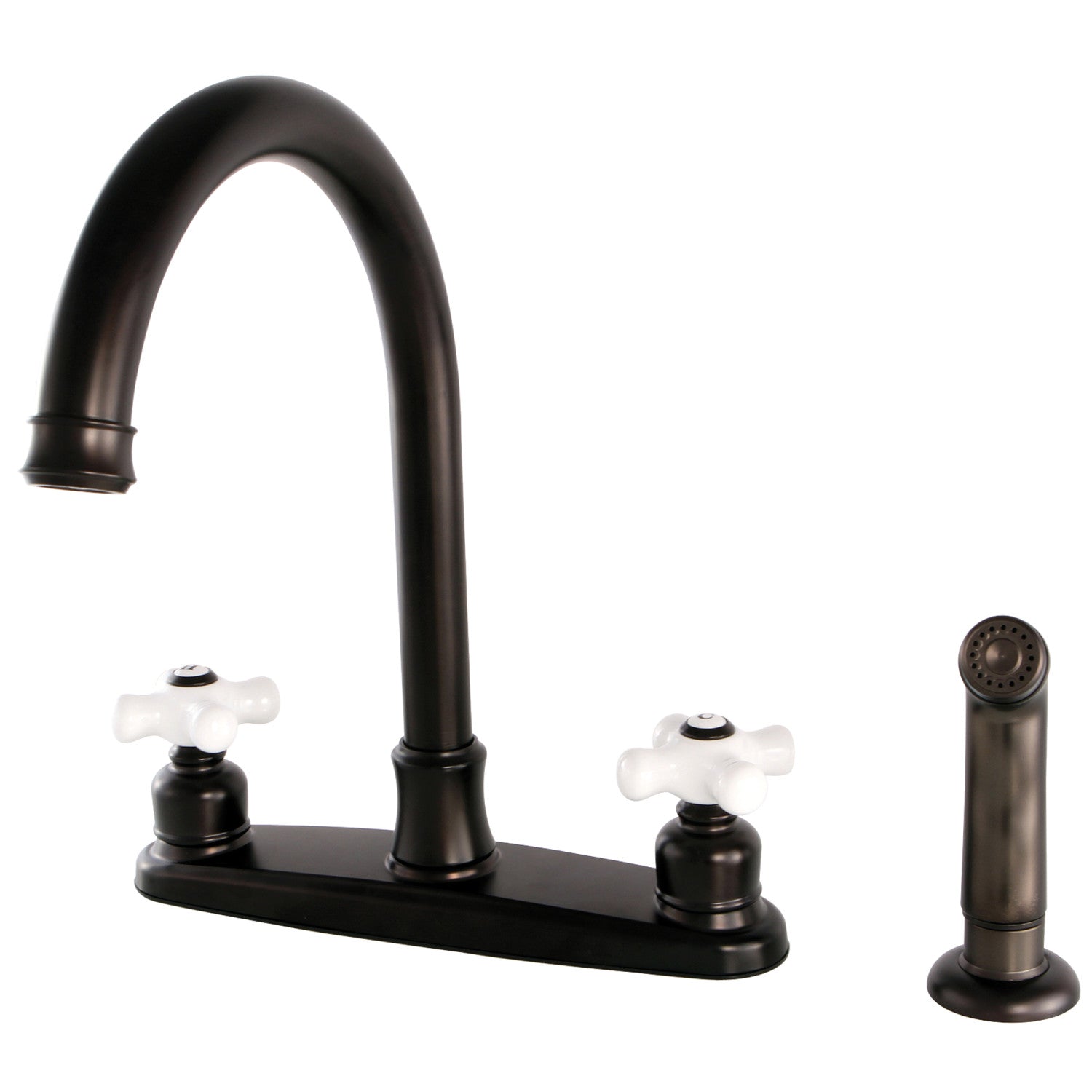 Kingston Tulare FB7795PXSP - Victorian à deux poignées 4 trous 8" Centerset Robinet de cuisine avec pulvérisateur latéral, bronze frotté à l'huile