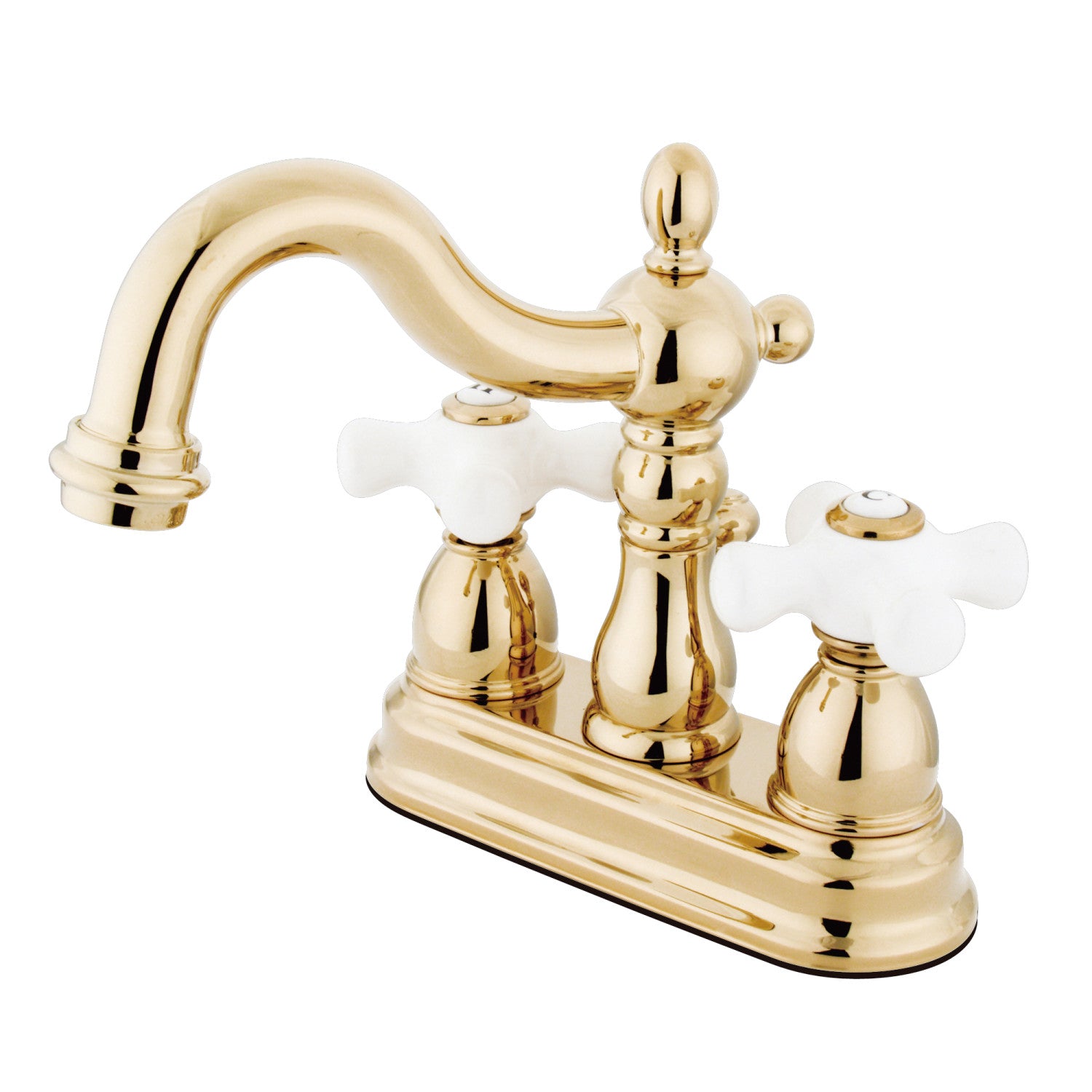 Kingston Heirloom KB1602PX - Heritage Double-Handle 3-Hole Deck Mount 4-Inch Centerset Bathroom Faucet with Pop-Up Drain, Polished Brass