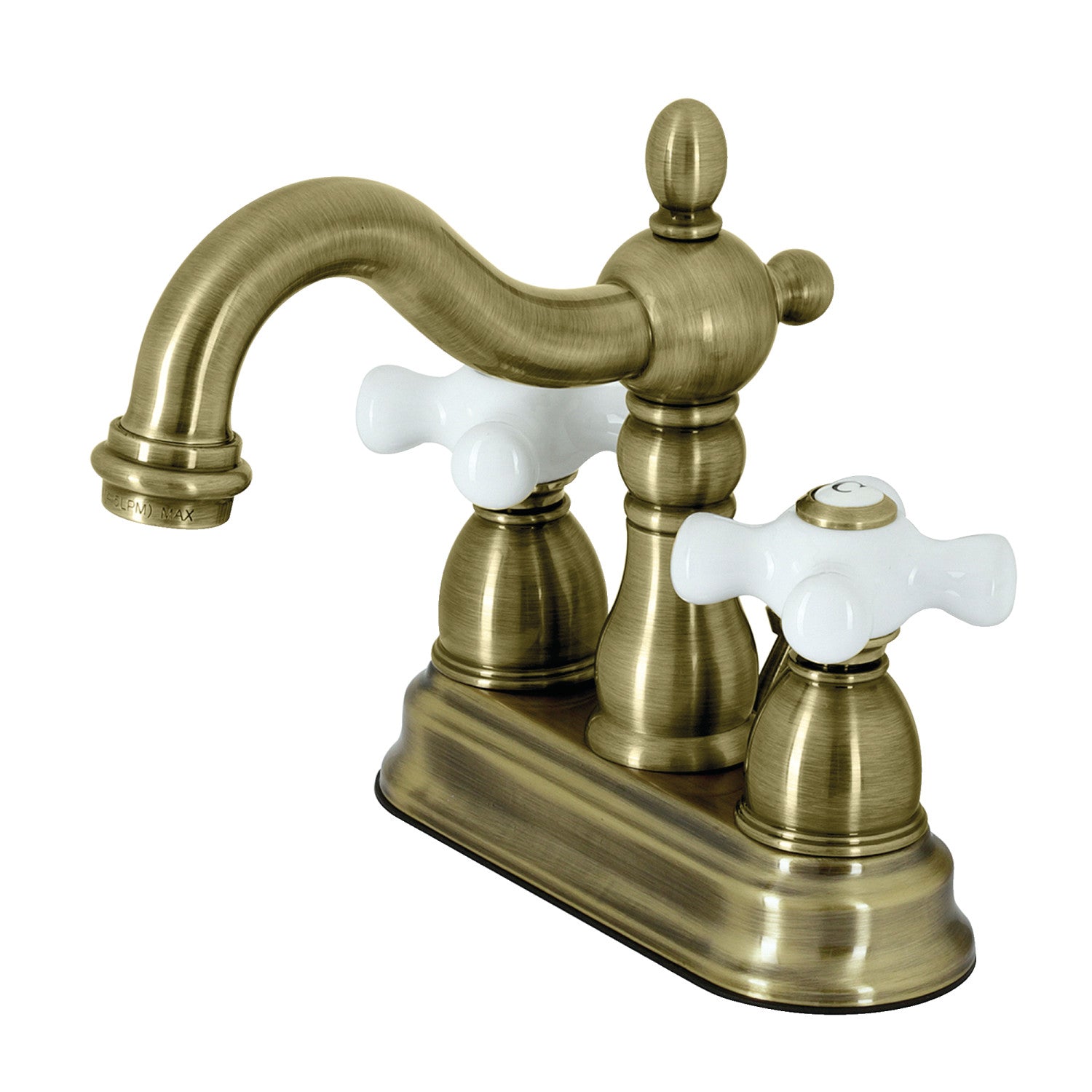 Kingston Heirloom KB1603PX - Heritage Double-Handle 3-Hole Deck Mount 4-Inch Centerset Bathroom Faucet with Pop-Up Drain, Antique Brass