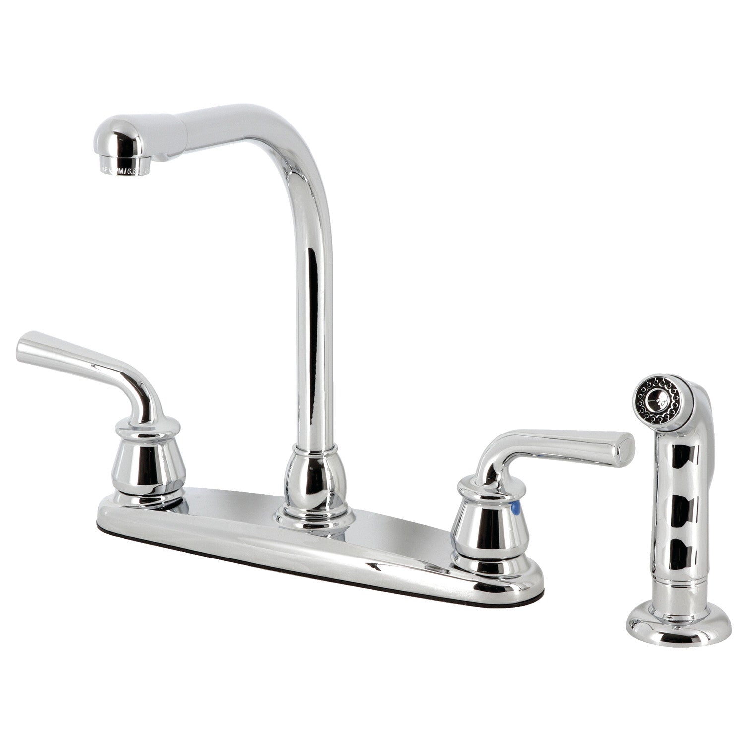 Kingston Tulare KB711RXLSP - Robinet de cuisine central à deux poignées 4 trous 8 avec pulvérisateur latéral, chrome poli