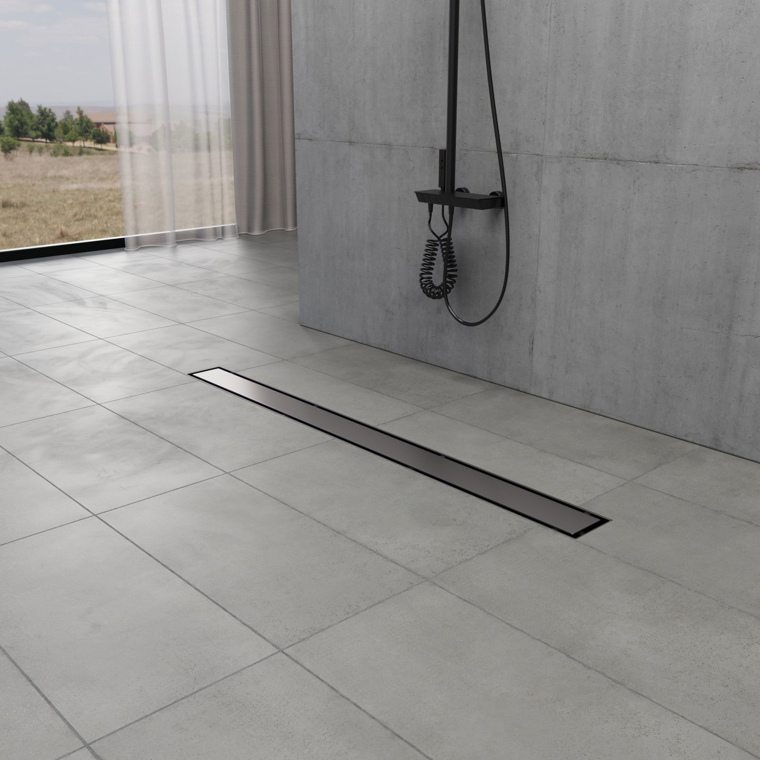 Kingston Watercourse BSF3220 32-Inch Stainless Steel Linear Shower Drain with Reversible Tile Insert and Flat Grate, Matte Black