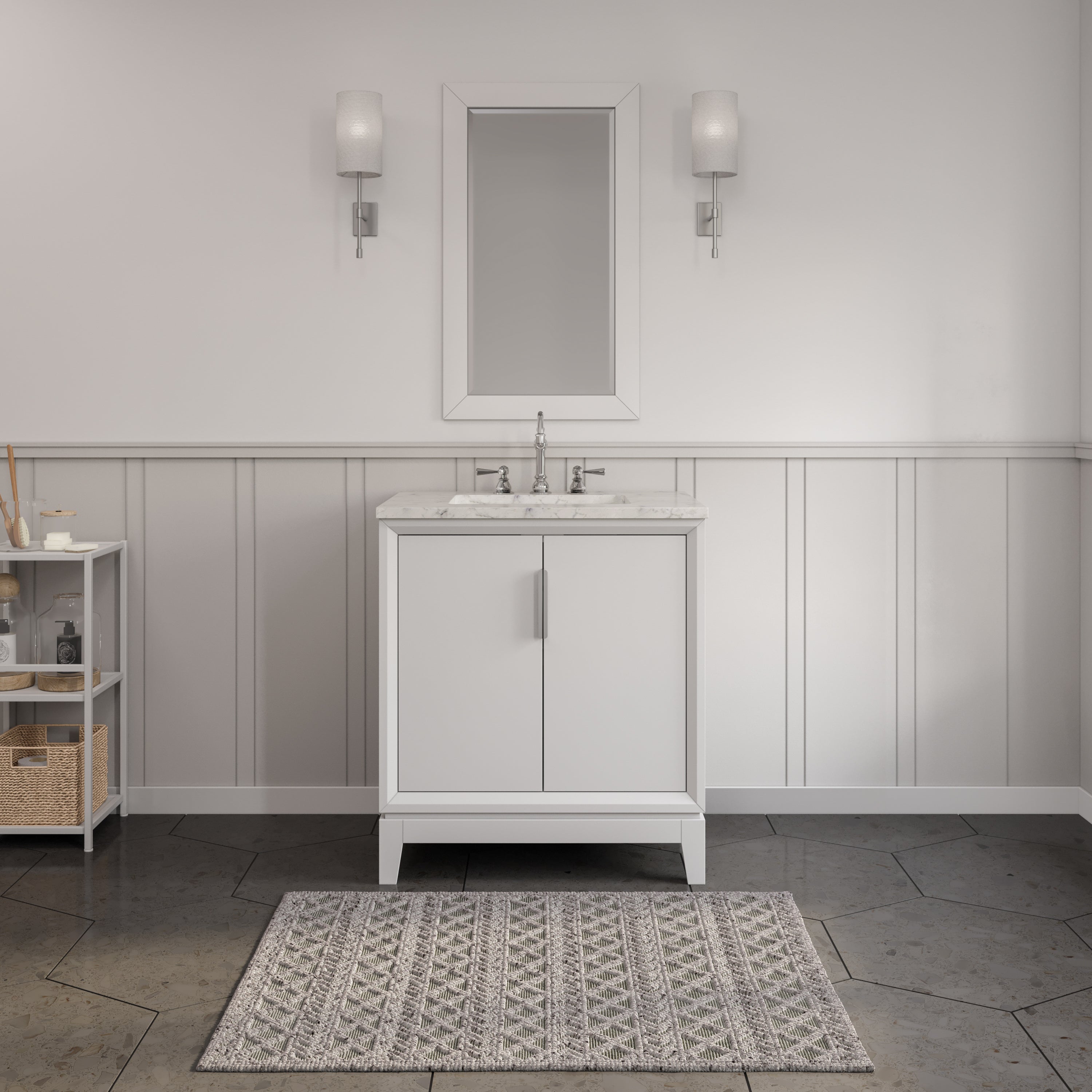Kingston Luxe EL30CW01PW - 30 in. x 22 in. Bathroom Vanity Carrara White Marble Top, Pure White