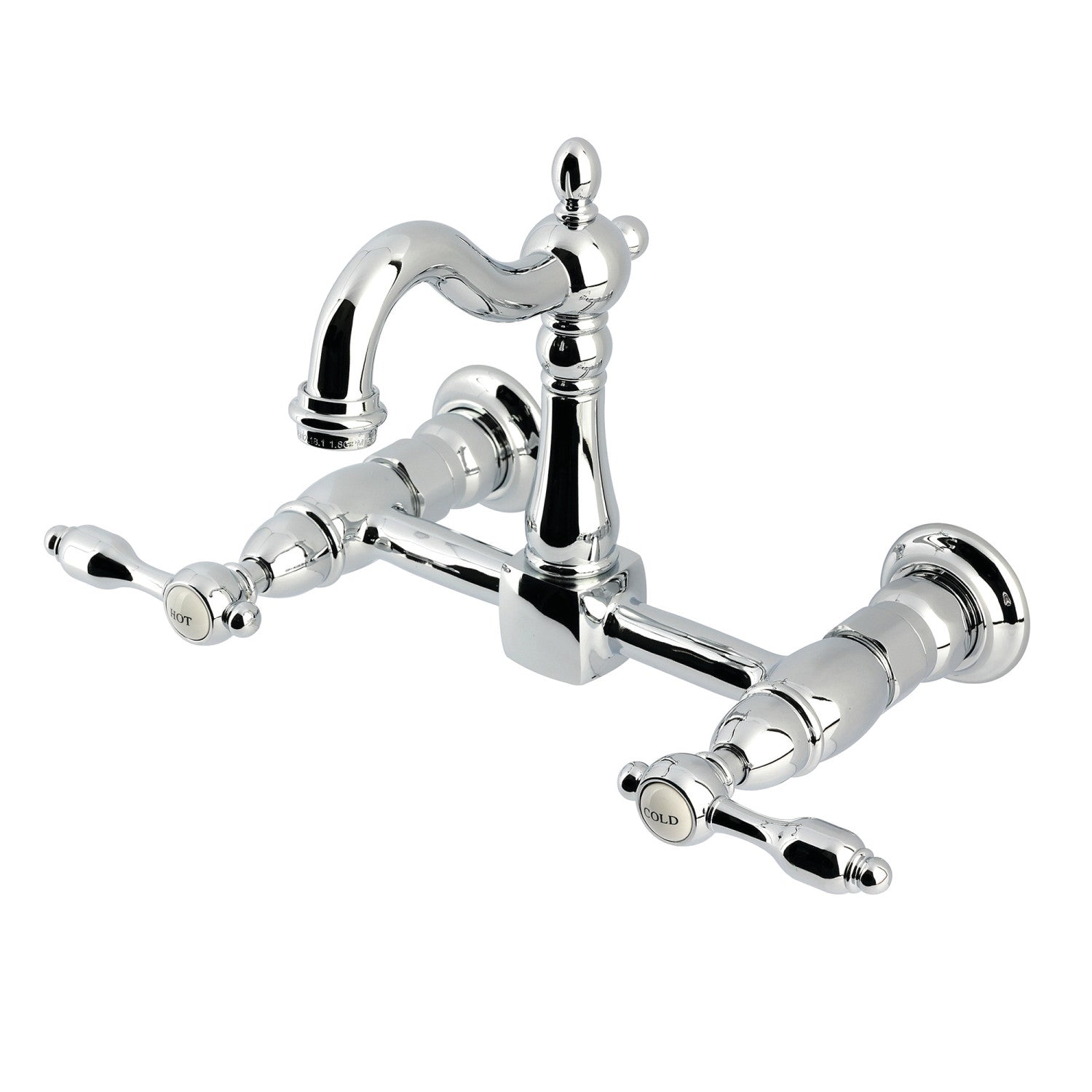 Kingston Heirloom KS2441TAL - Robinet de cuisine à deux poignées Tudor 2 trous Wall Mount Bridge, chrome poli
