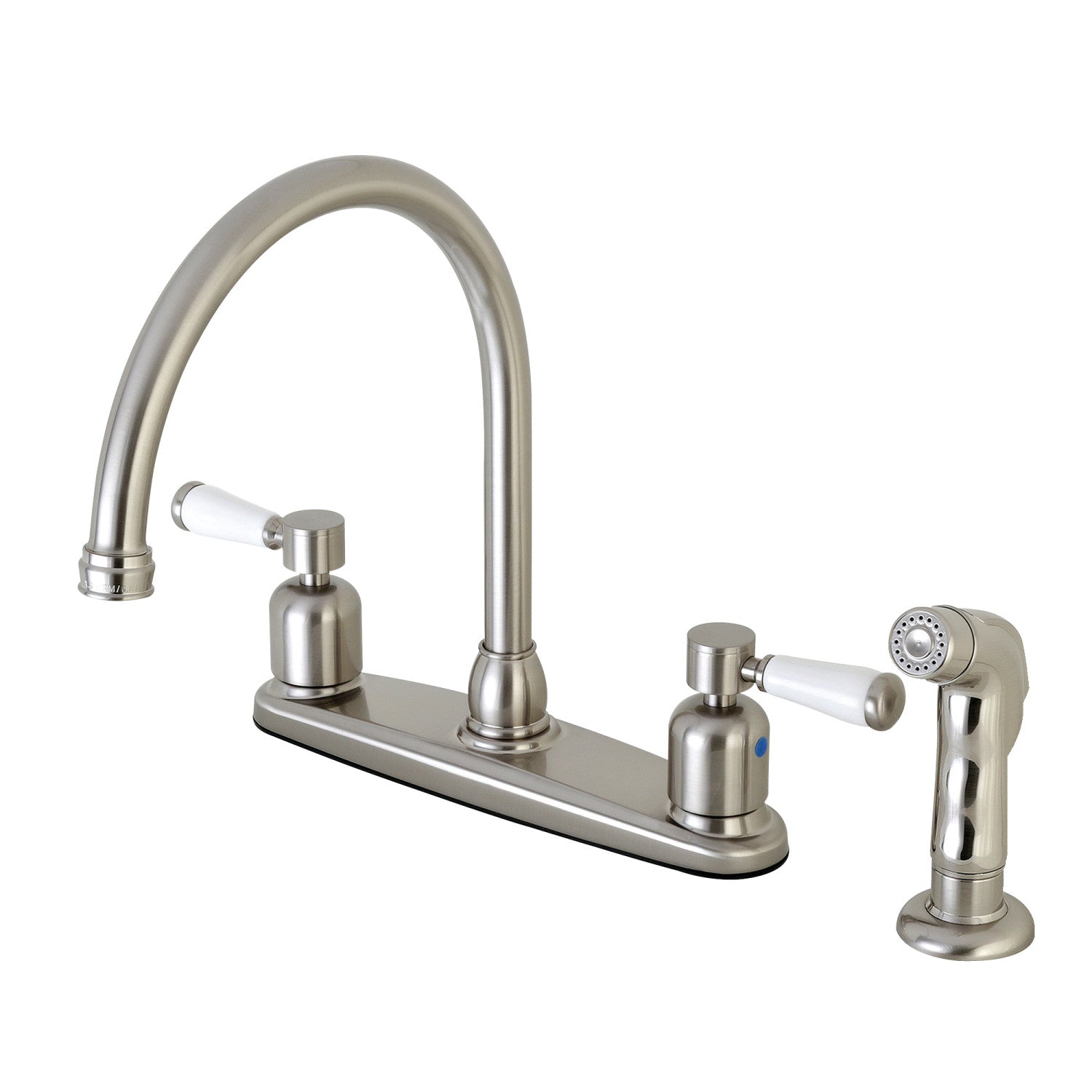 Kingston Tulare FB798DPLSP - Paris à deux poignées 4 trous 8" Centerset Robinet de cuisine avec pulvérisateur latéral, Nickel brossé