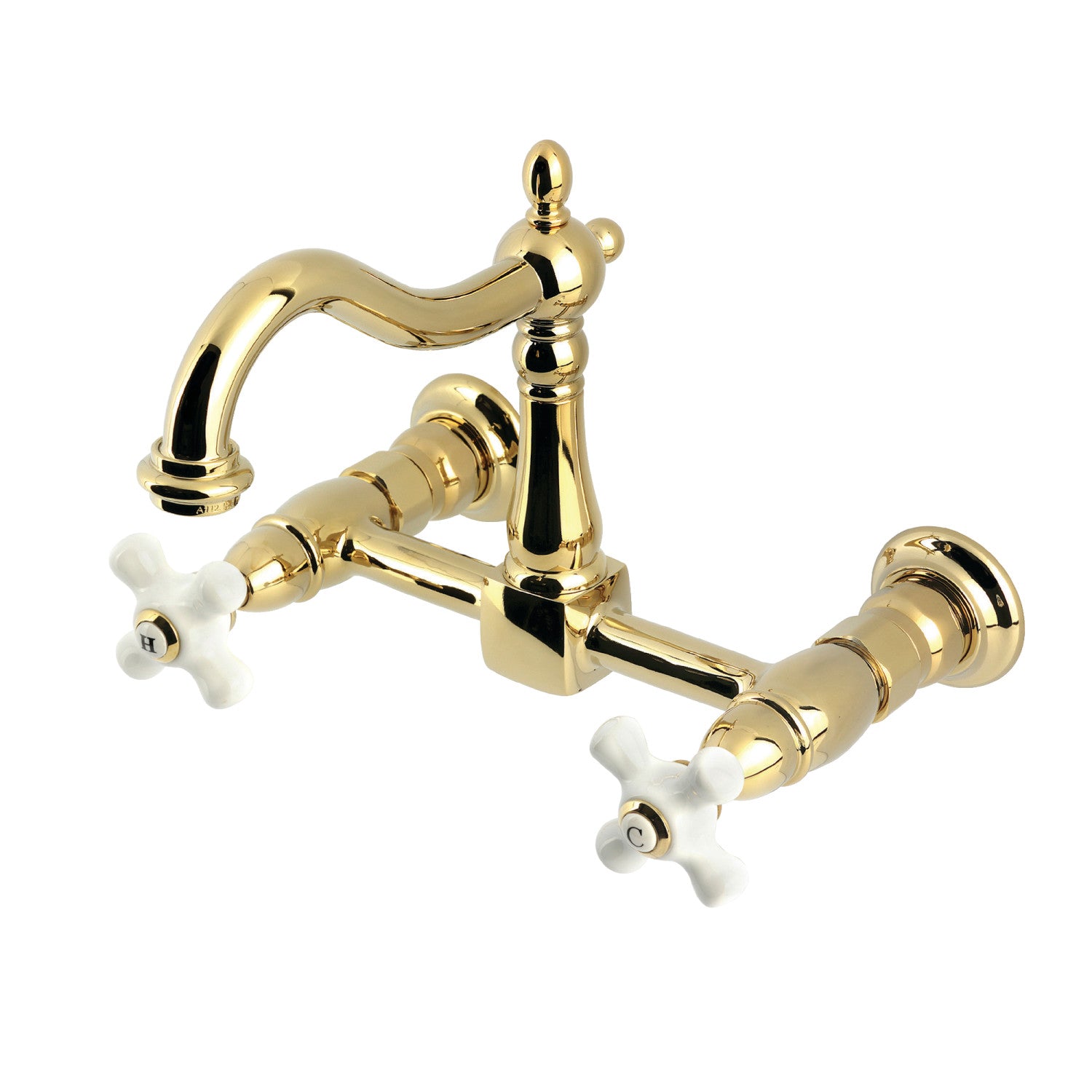 Kingston Heirloom KS1262PX - Robinet de cuisine à deux poignées Heritage 2 trous Wall Mount Bridge, laiton poli