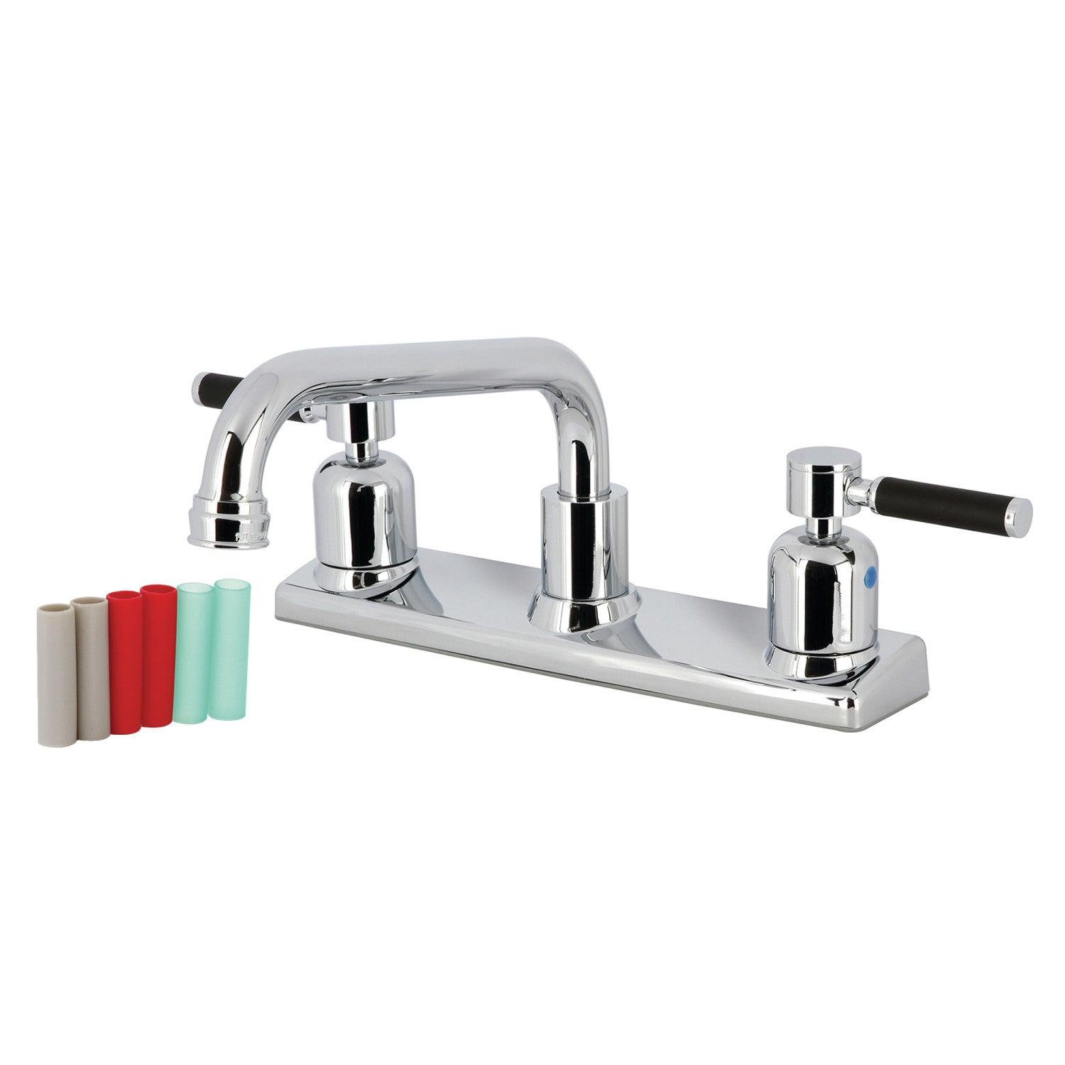 Kingston Sona FB2131DKL - Robinet de cuisine central à deux poignées Kaiser 2 trous 8, chrome poli