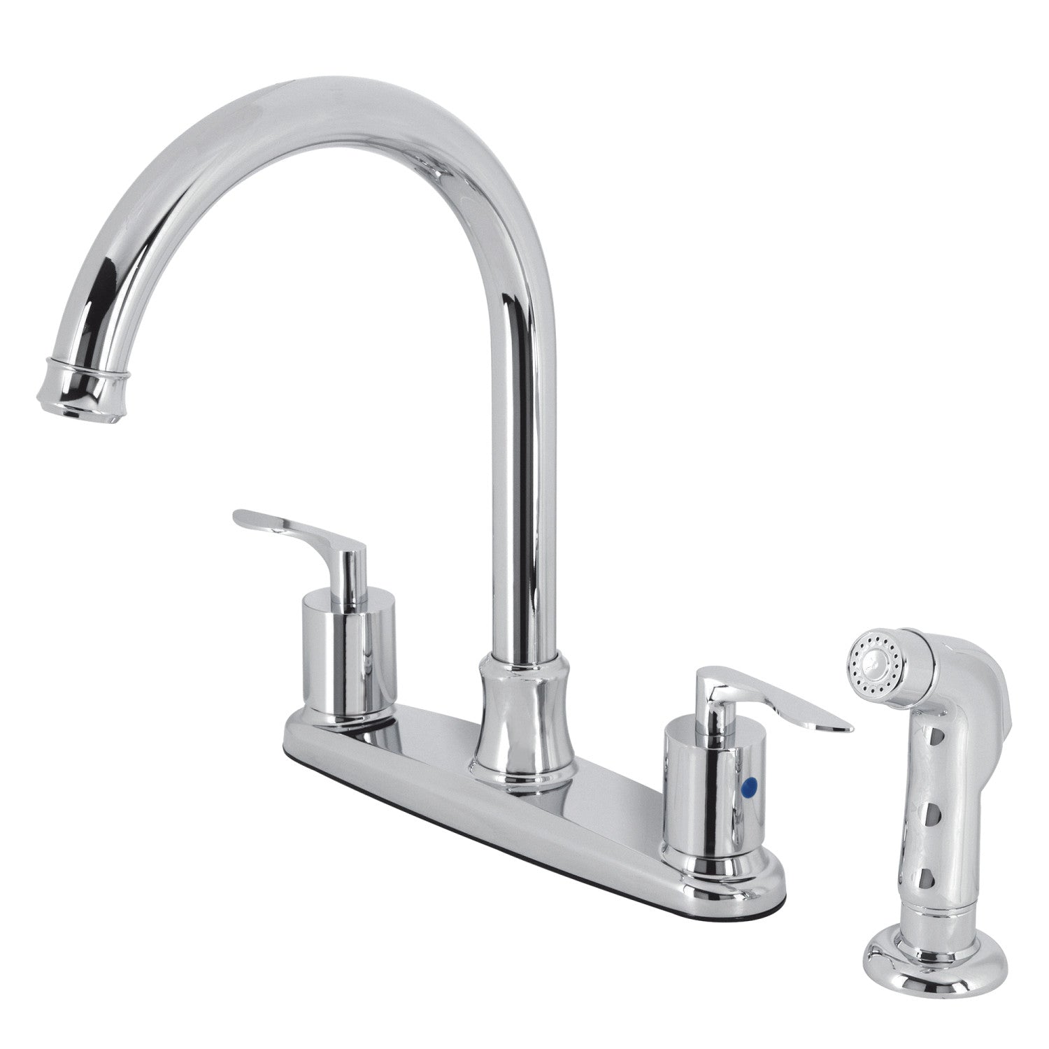 Kingston Tulare FB7791SVLSP - Serena Robinet de cuisine à deux poignées 4 trous 8" avec pulvérisateur latéral, chrome poli