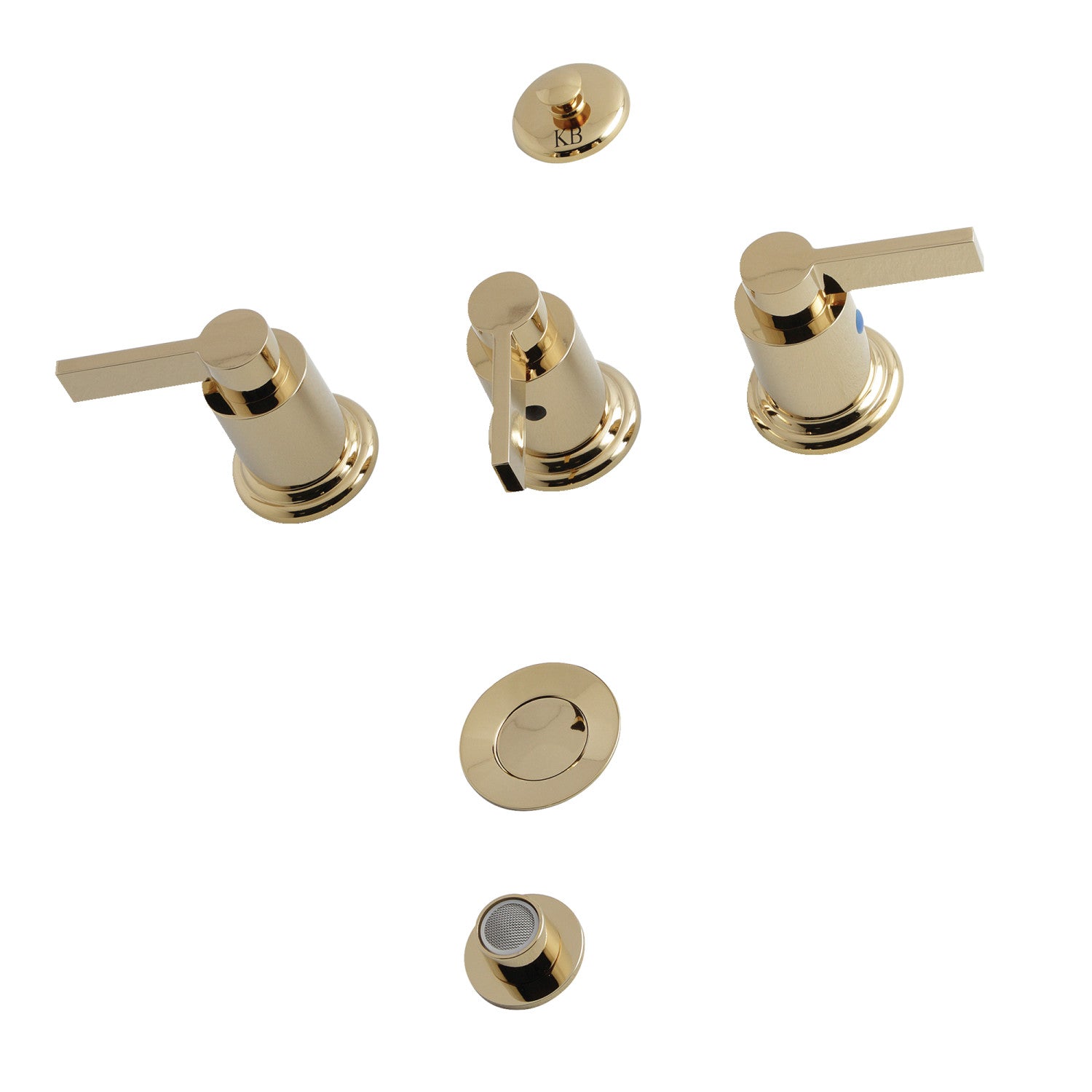 Kingston Sona KB6322NDL - Robinet de bidet vertical à trois poignées NuvoFusion avec ouverture en laiton, laiton poli