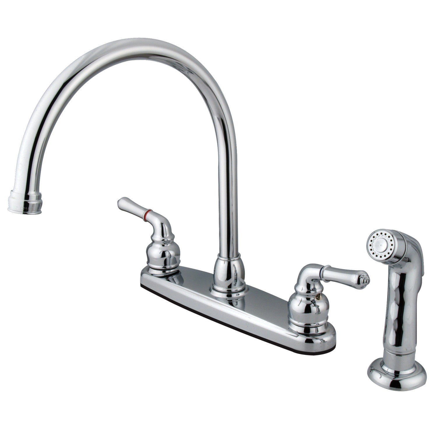 Kingston Tulare KB791SP - Robinet de cuisine à deux poignées Magellan 4 trous 8" avec pulvérisateur latéral, chrome poli