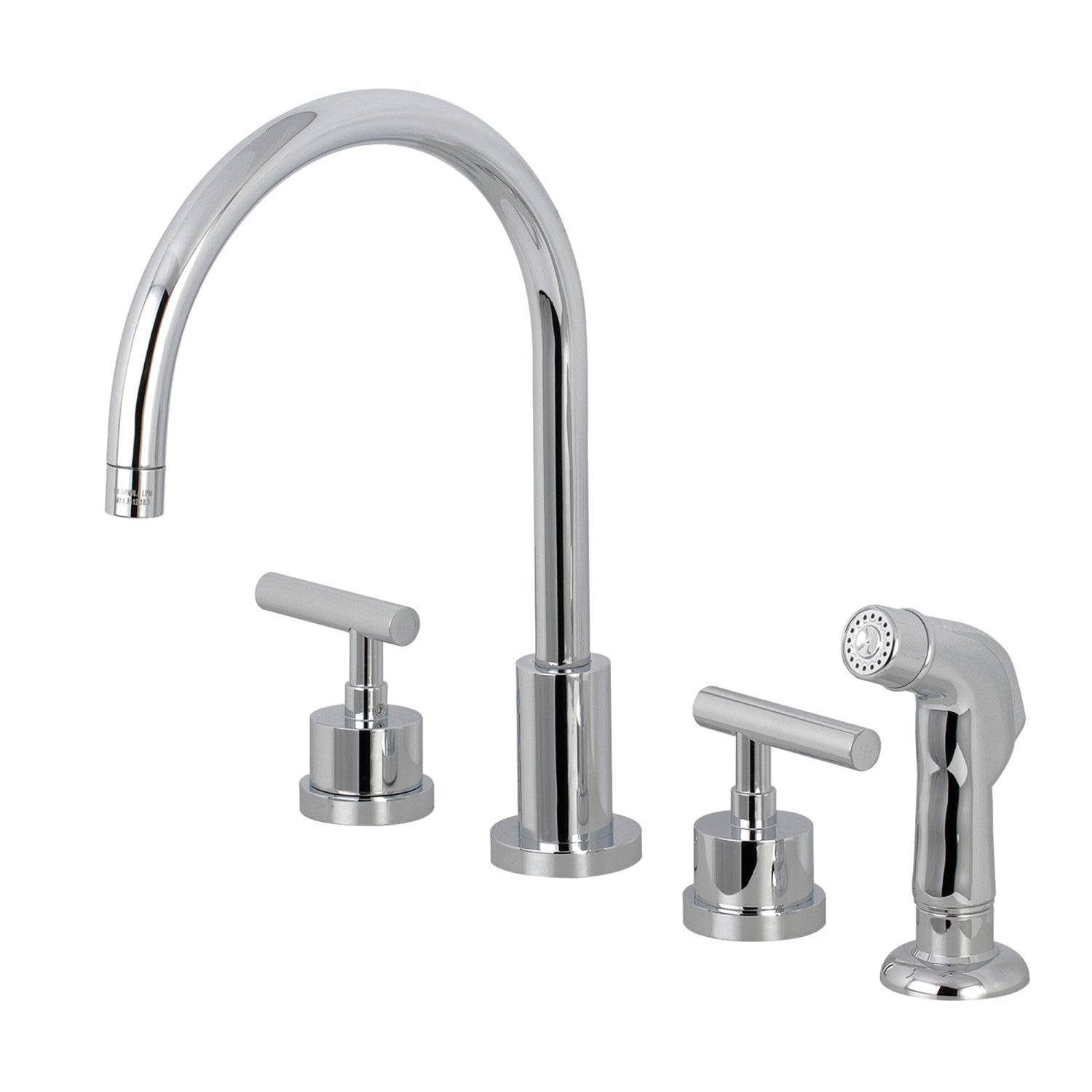 Kingston Sona KS8721CML - Robinet de cuisine à double poignée 4 trous avec pulvérisateur en plastique, chrome poli