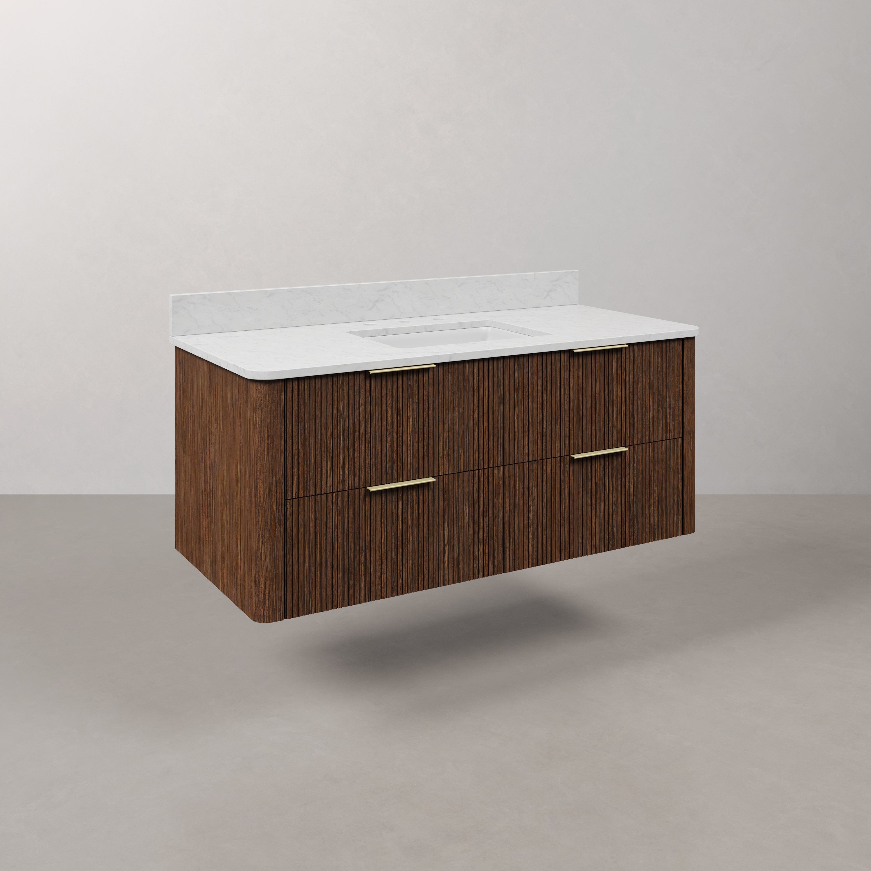 Kingston Luxe EU48EM00TO - 48 in. x 22 in. Bathroom Vanity Single Sink Freestanding with Carrara White Engineered Stone Top, Truffle Oak