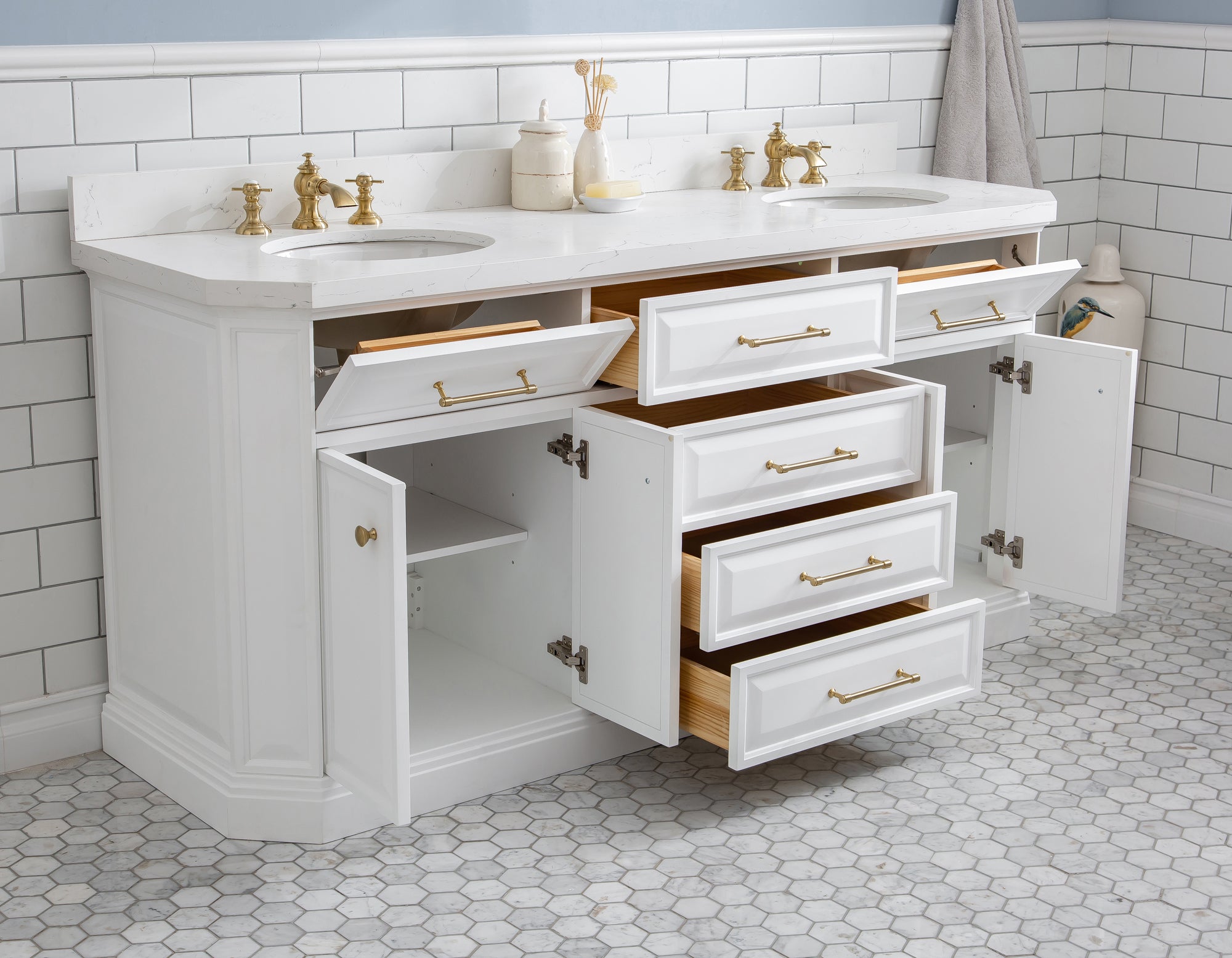 Kingston Luxe PA72QZ06PW - 72 in. x 22 in. Bathroom Vanity Quartz Top and White Basin, Pure White