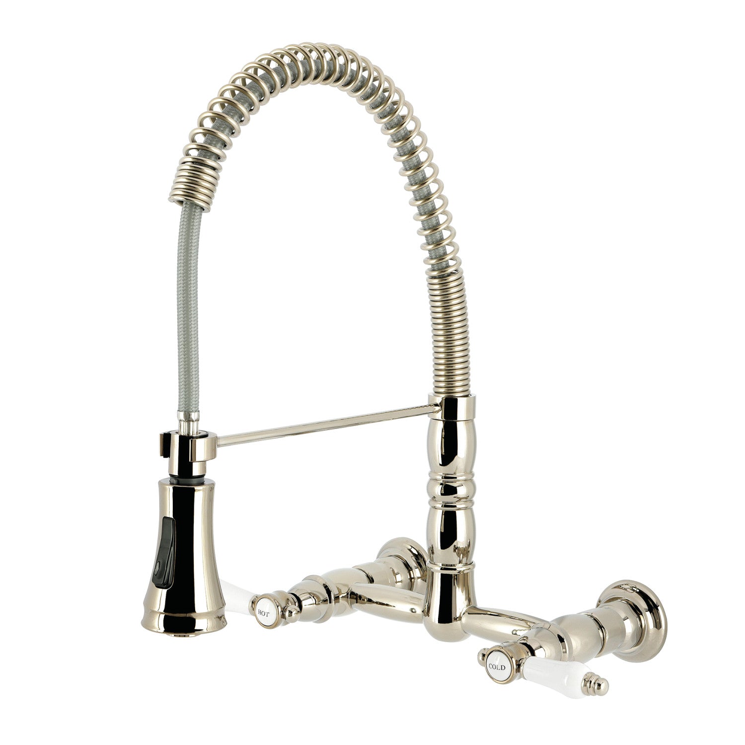 Kingston Tulare GS1246BPL - Bel-Air Double-Handle 2 trous Mur-Mount Pré-Rinçage Pont Robinet de cuisine, Nickel poli