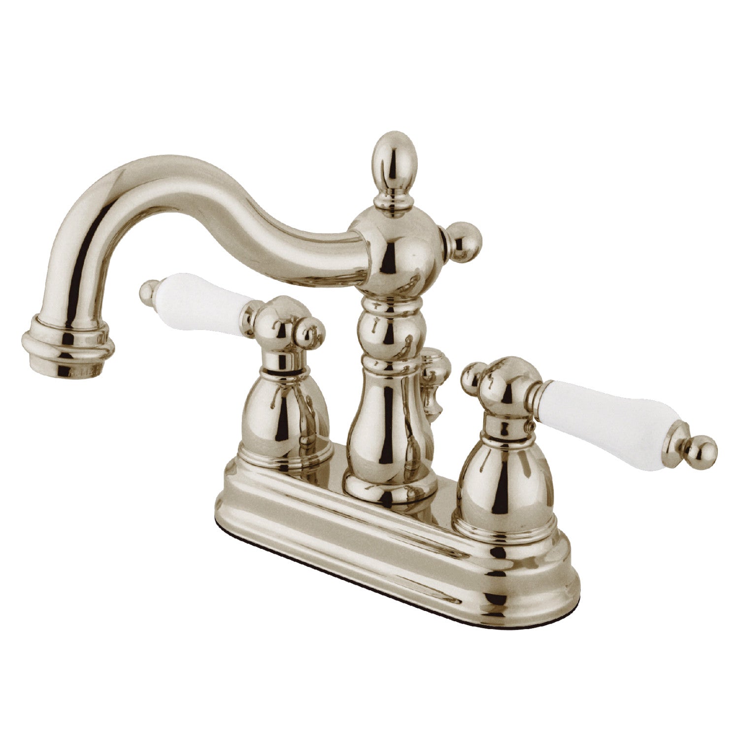 Kingston Heirloom KB1606PL - Heritage Double-Handle 3 trous montage sur plage 4-Inch Centerset Robinet de salle de bains avec drain à tirette, nickel poli