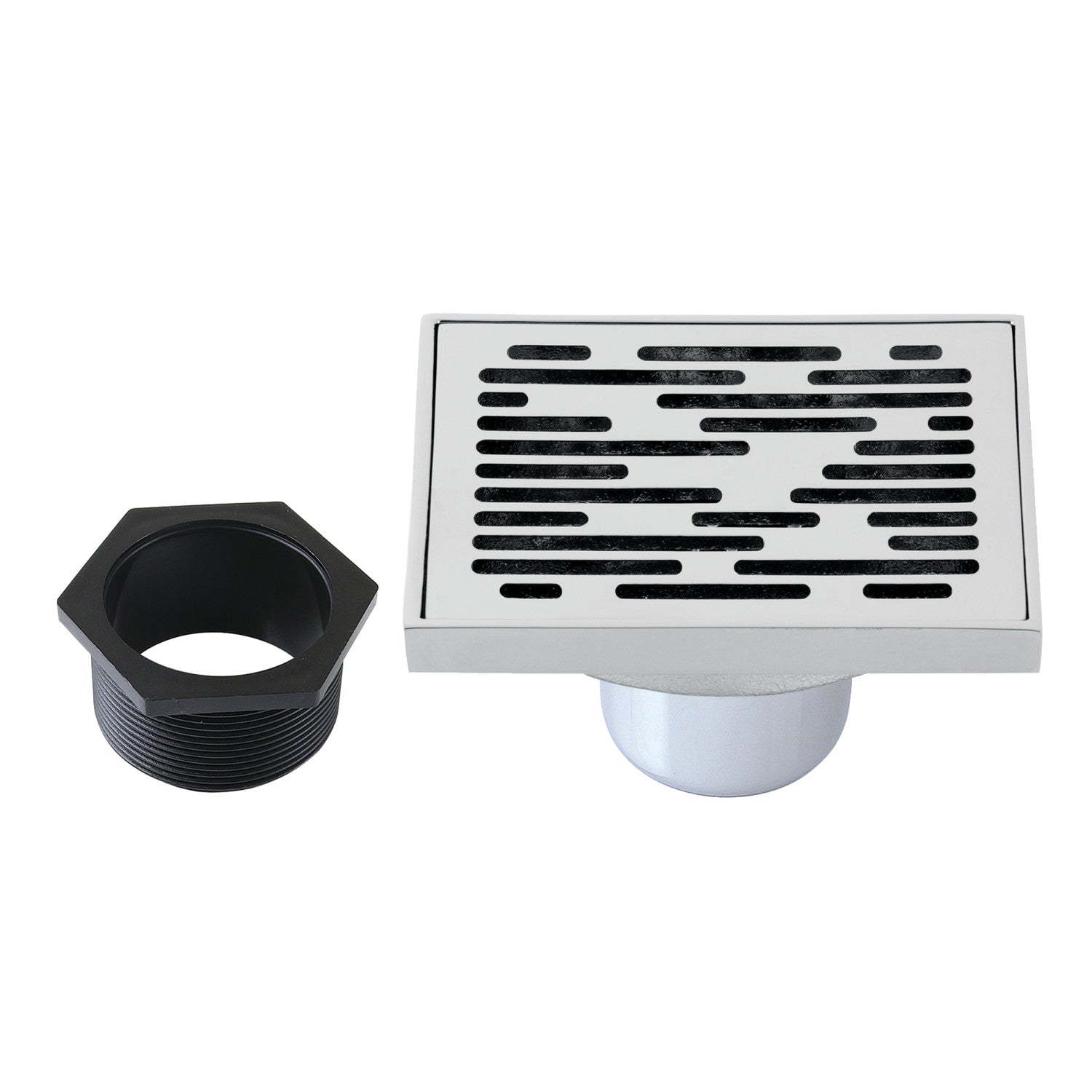 Kingston Watercourse BSF6310C 4-Inch Brass Square Grid Shower Drain with Hair Strainer, Polished Chrome