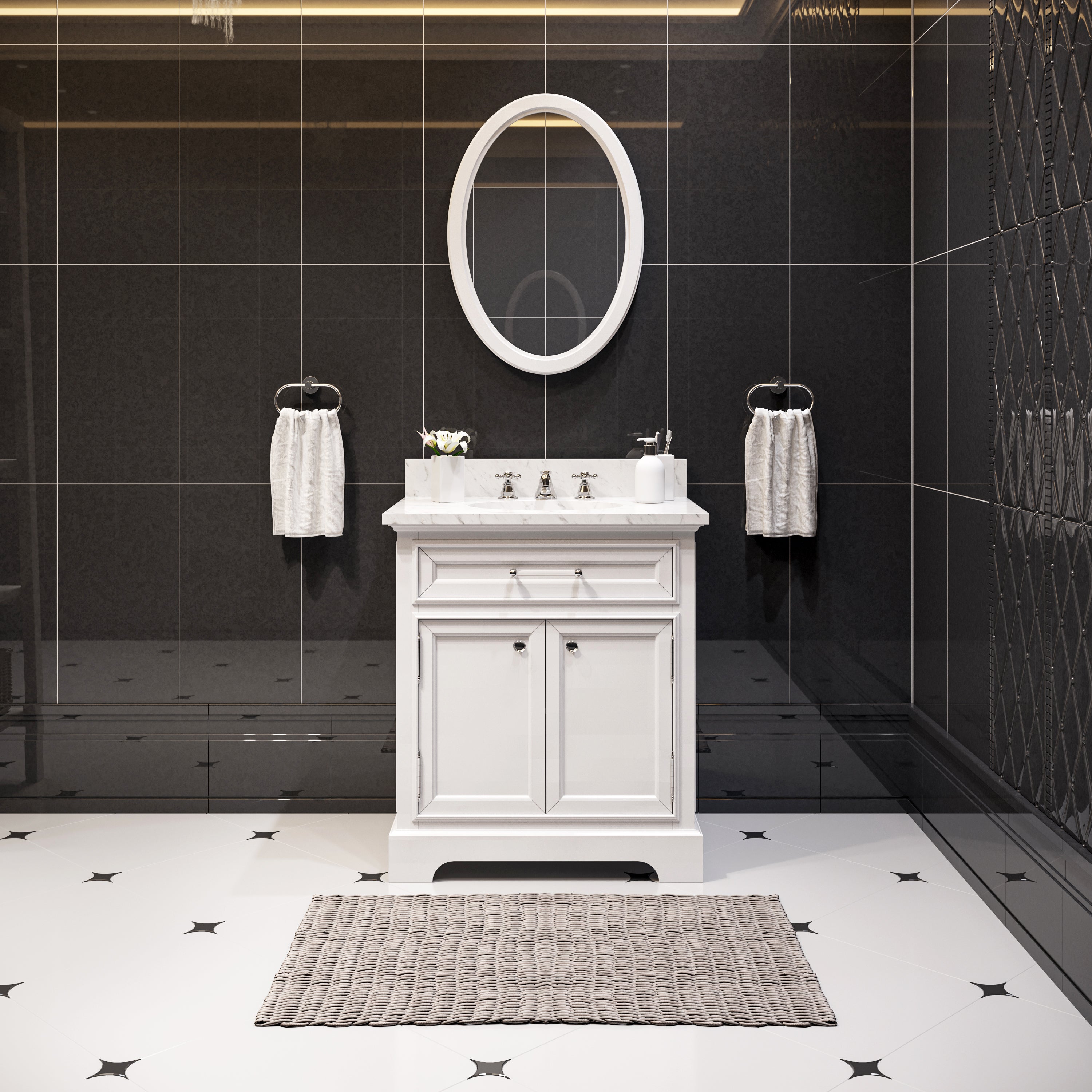 Kingston Luxe DE30CW01PW - 30 in. x 22 in. Bathroom Vanity Marble Top and White Basin, White