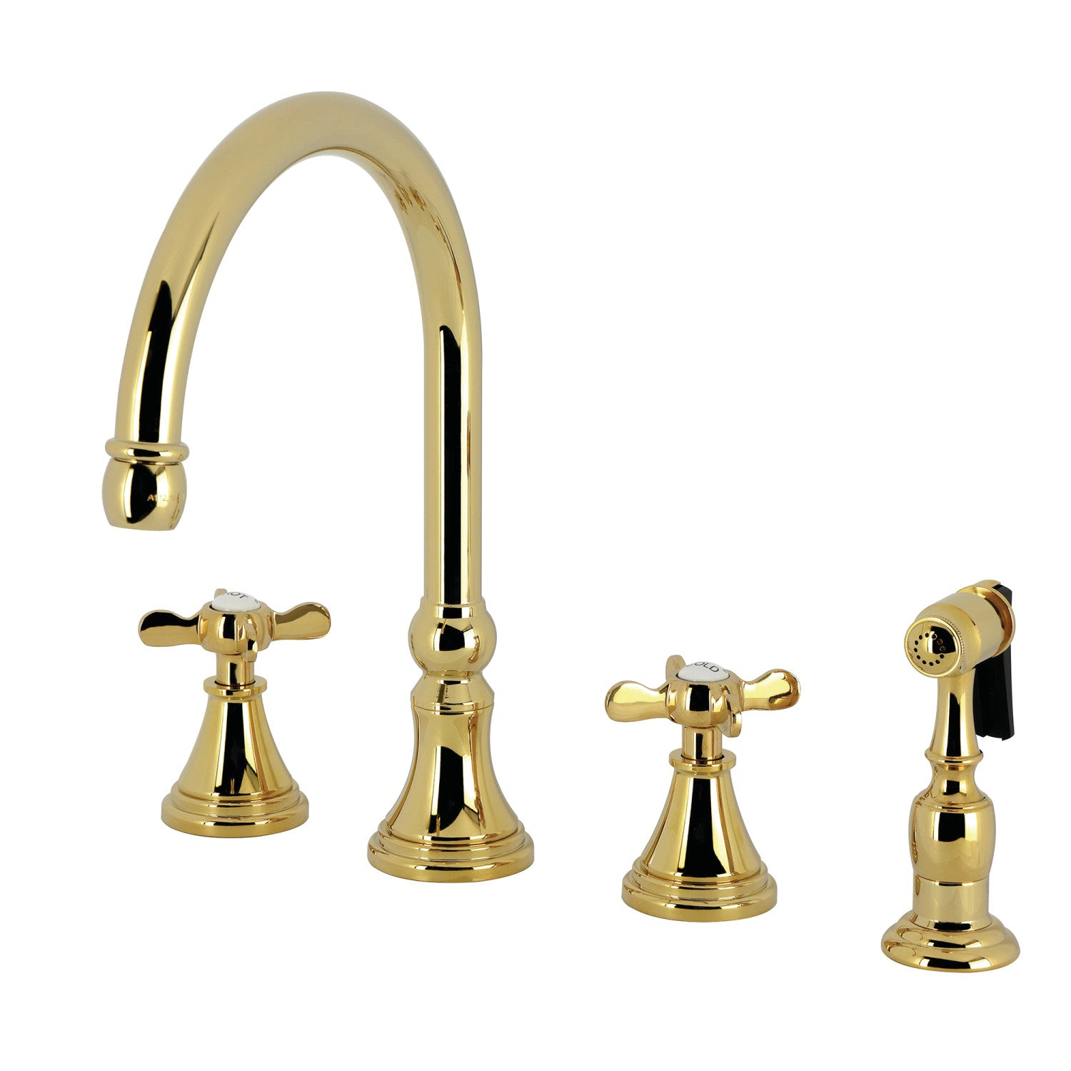 Kingston Tulare KS2792BEXBS - Essex Double-Handle 4 trous Robinet de cuisine répandu avec pulvérisateur en laiton, laiton poli
