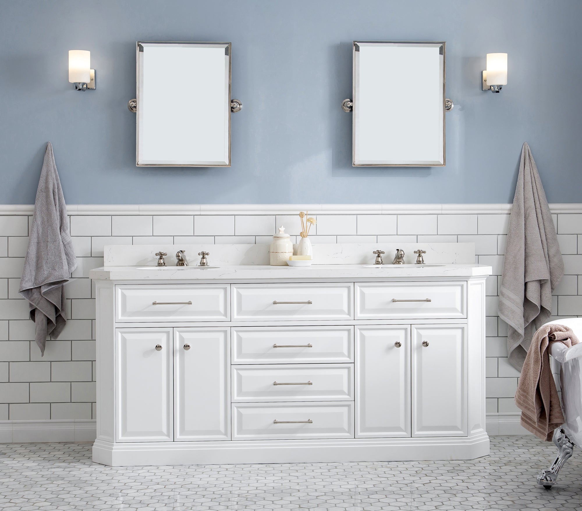 Kingston Luxe PA72QZ05PW - 72 in. x 22 in. Bathroom Vanity Quartz Top and White Basin, Pure White